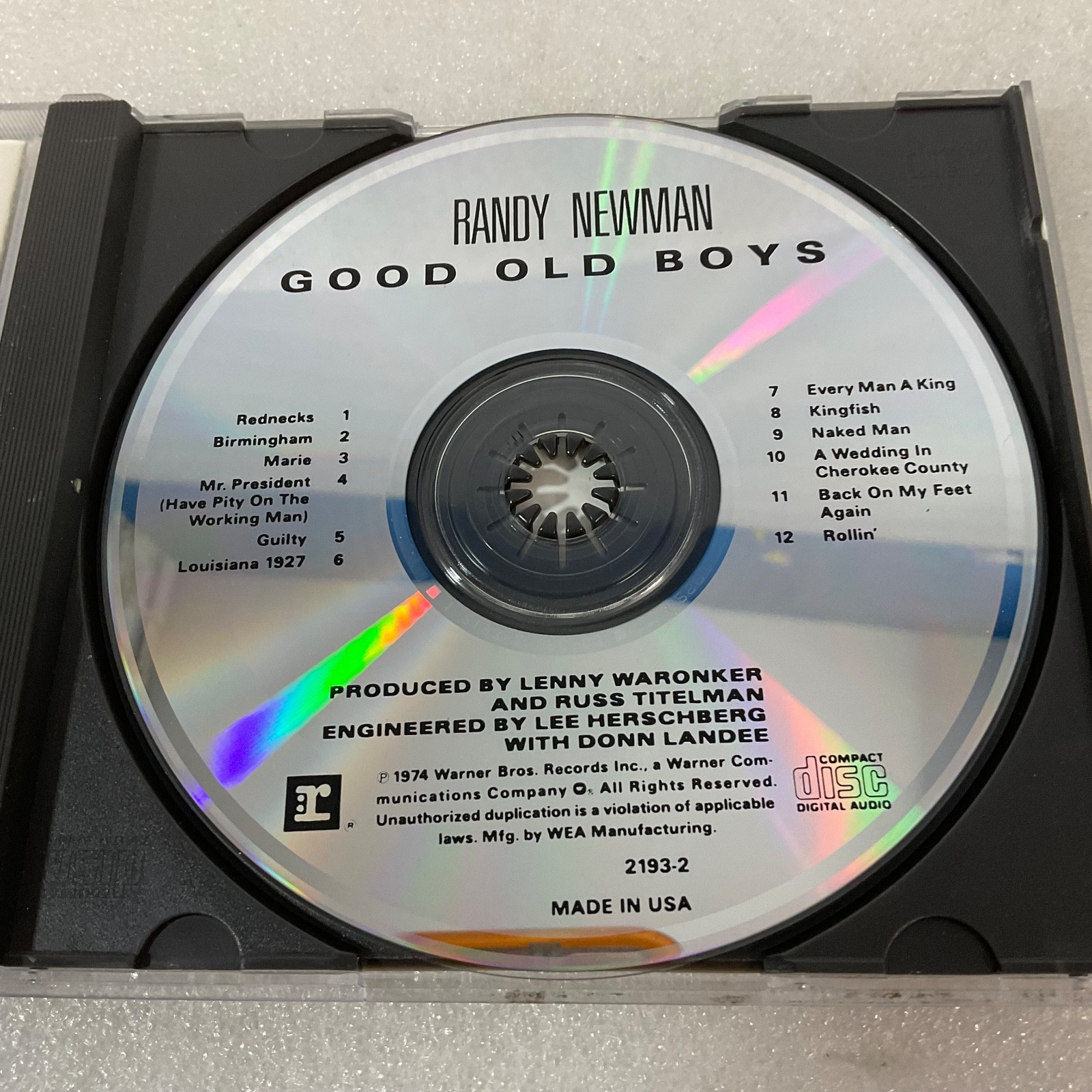 Randy Newman Good Old Boys CD Album Reprise Records 2193-2 - Image 11
