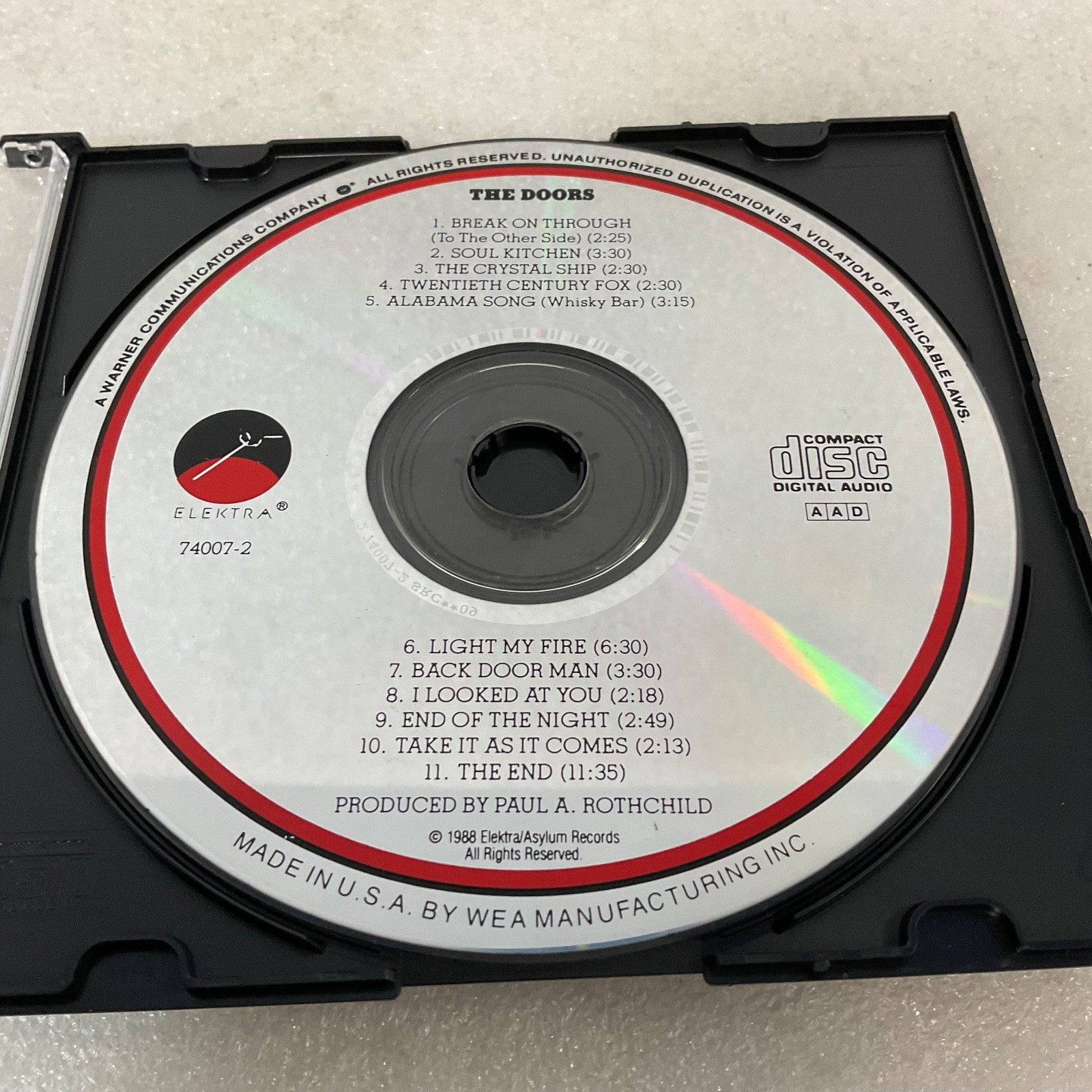 The Doors The Doors CD 74007-2 Classic Rock Album Disc Only - Image 1