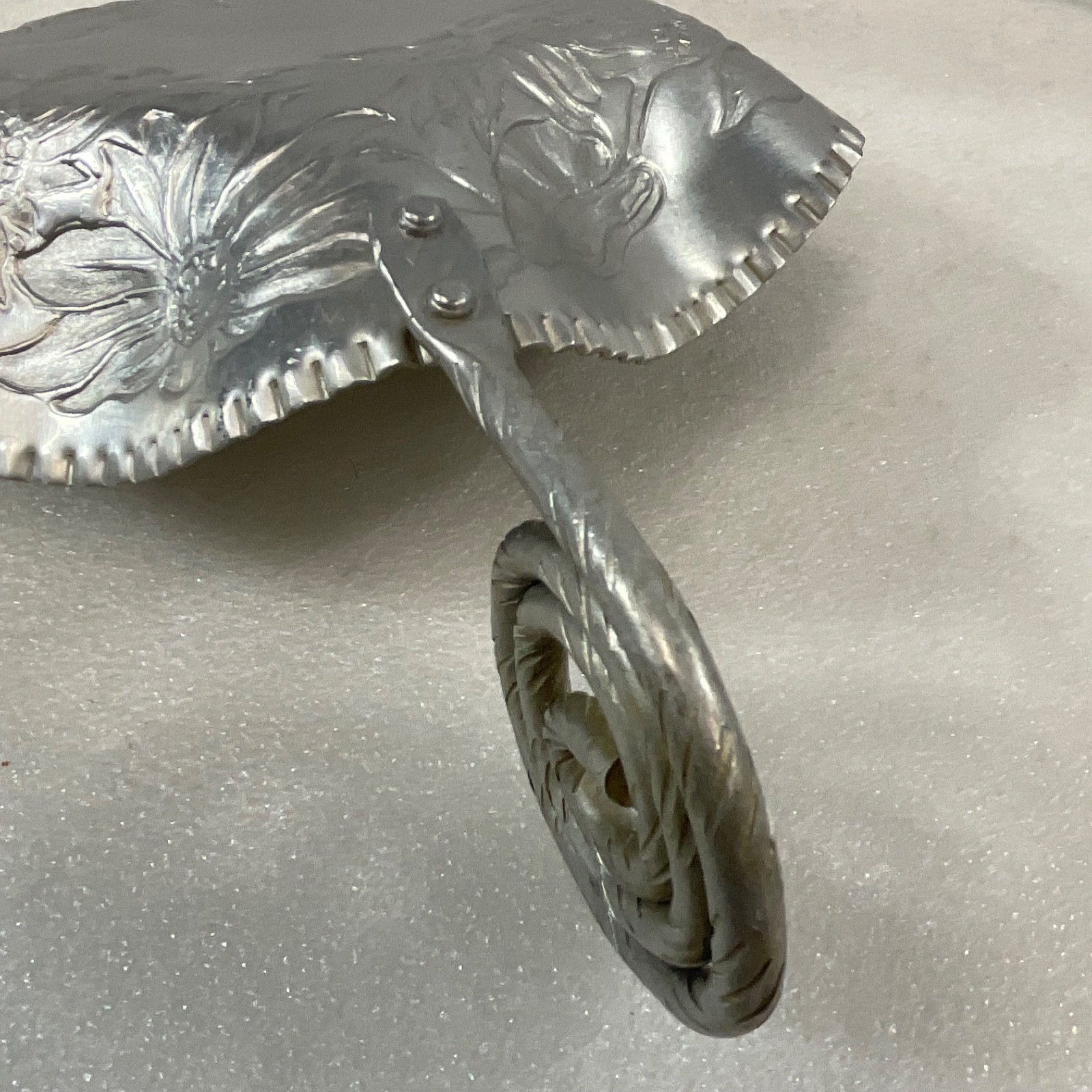 Vintage Floral Embossed Aluminum Tray with Spiral Handle 7 in Decorative Dish - Image 7
