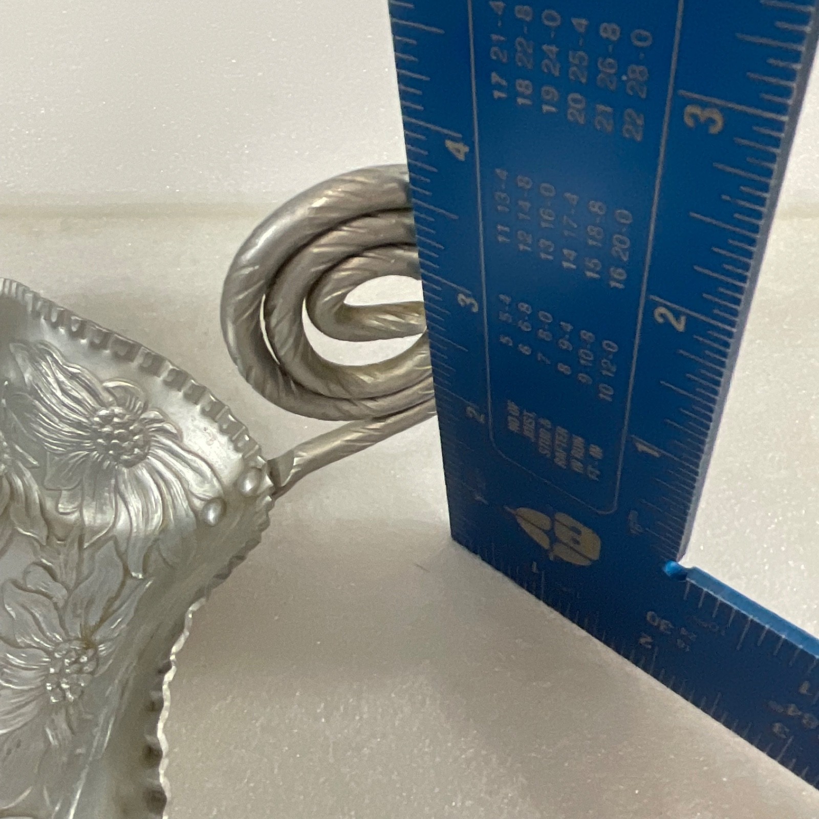 Vintage Floral Embossed Aluminum Tray with Spiral Handle 7 in Decorative Dish - Image 11