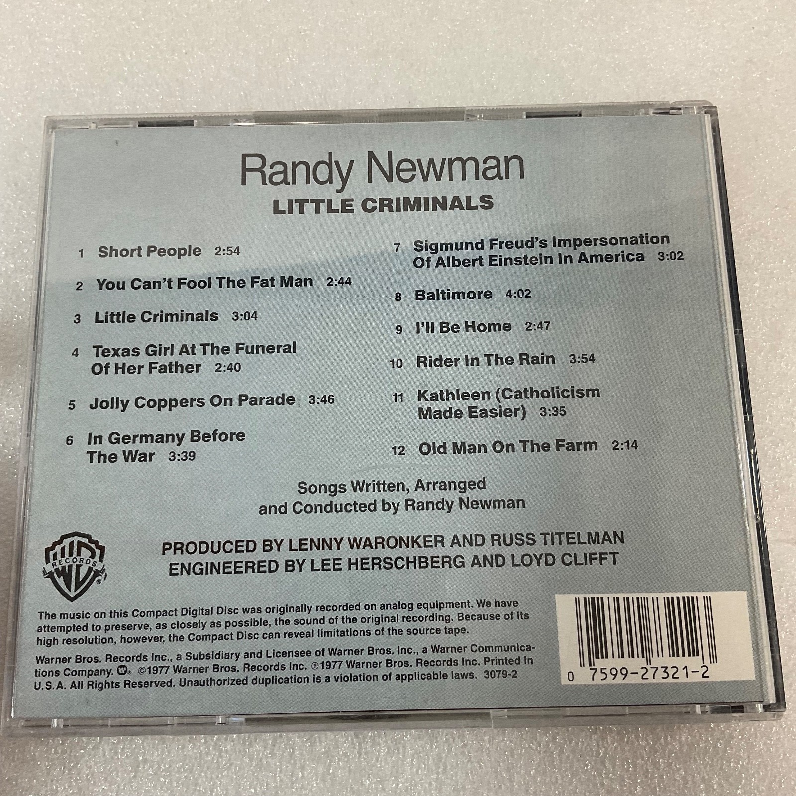 Randy Newman Little Criminals CD Warner Bros 1977 USA Original Press - Image 2