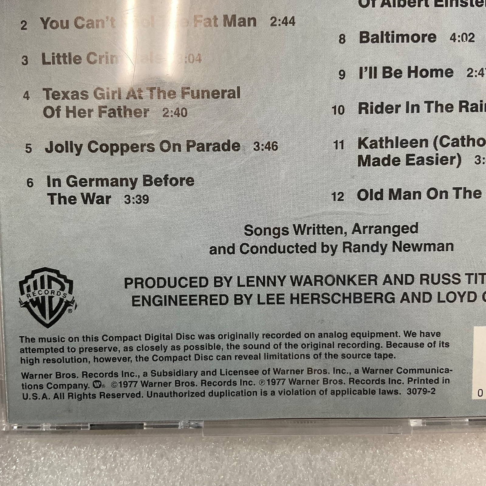 Randy Newman Little Criminals CD Warner Bros 1977 USA Original Press - Image 10