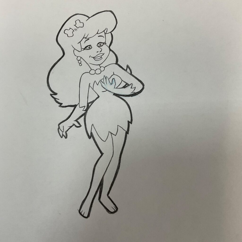 Vintage Cavewoman Animation Production Cel Hand Inked Drawing 12 in x 10 in - Image 1