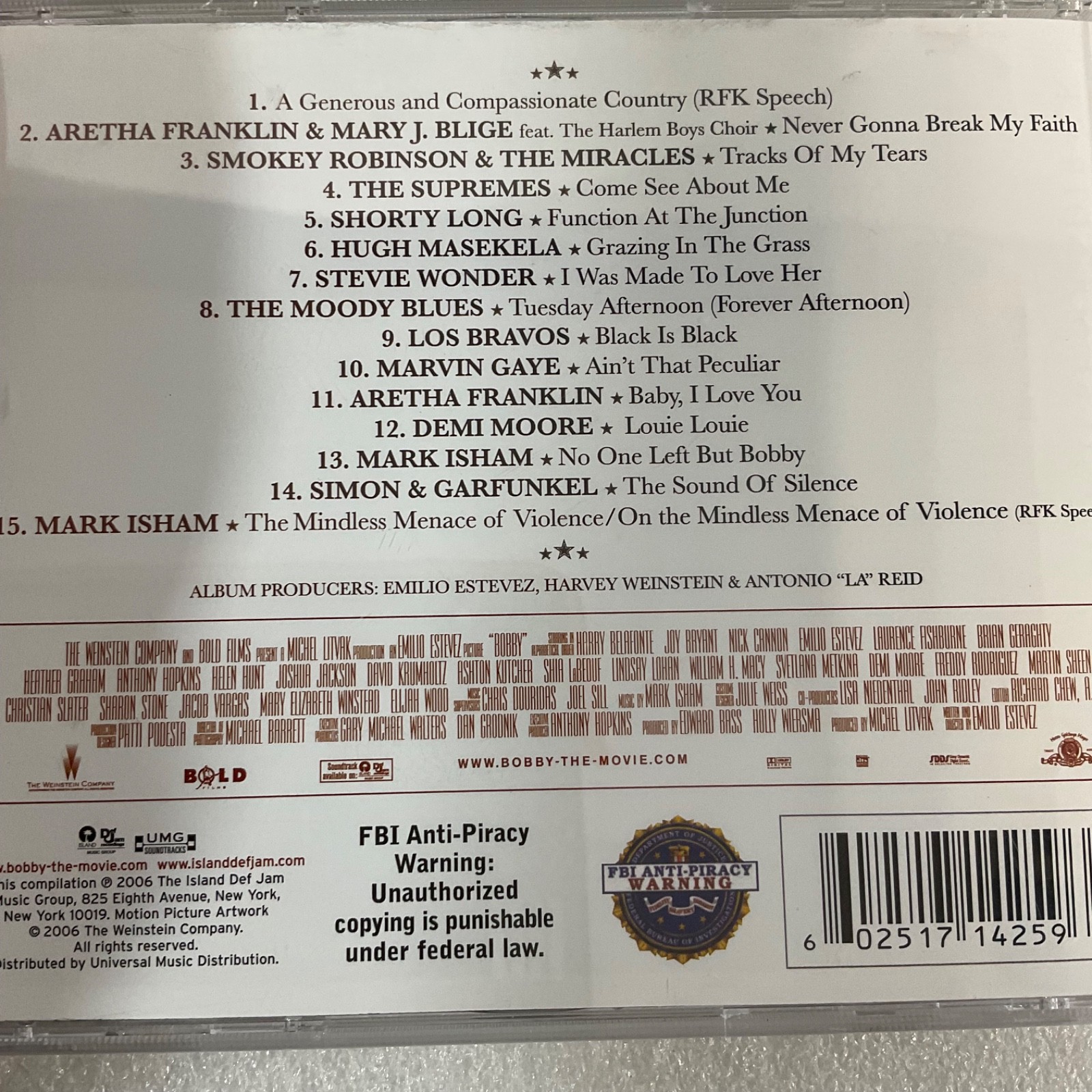 Bobby Original Motion Picture Soundtrack CD 2006 Island Def Jam - Image 15