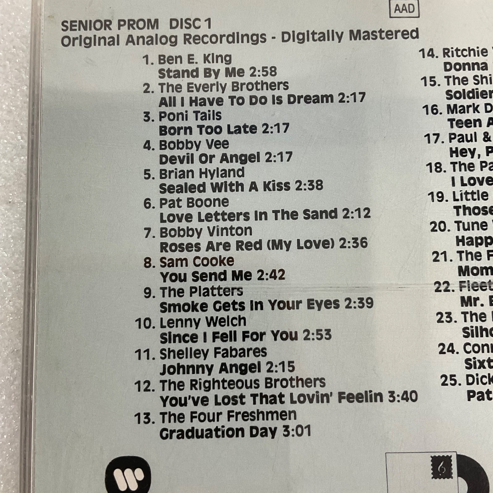 Senior Prom Disc 1 CD 1987 Warner Special Products Oldies Compilation - Image 3