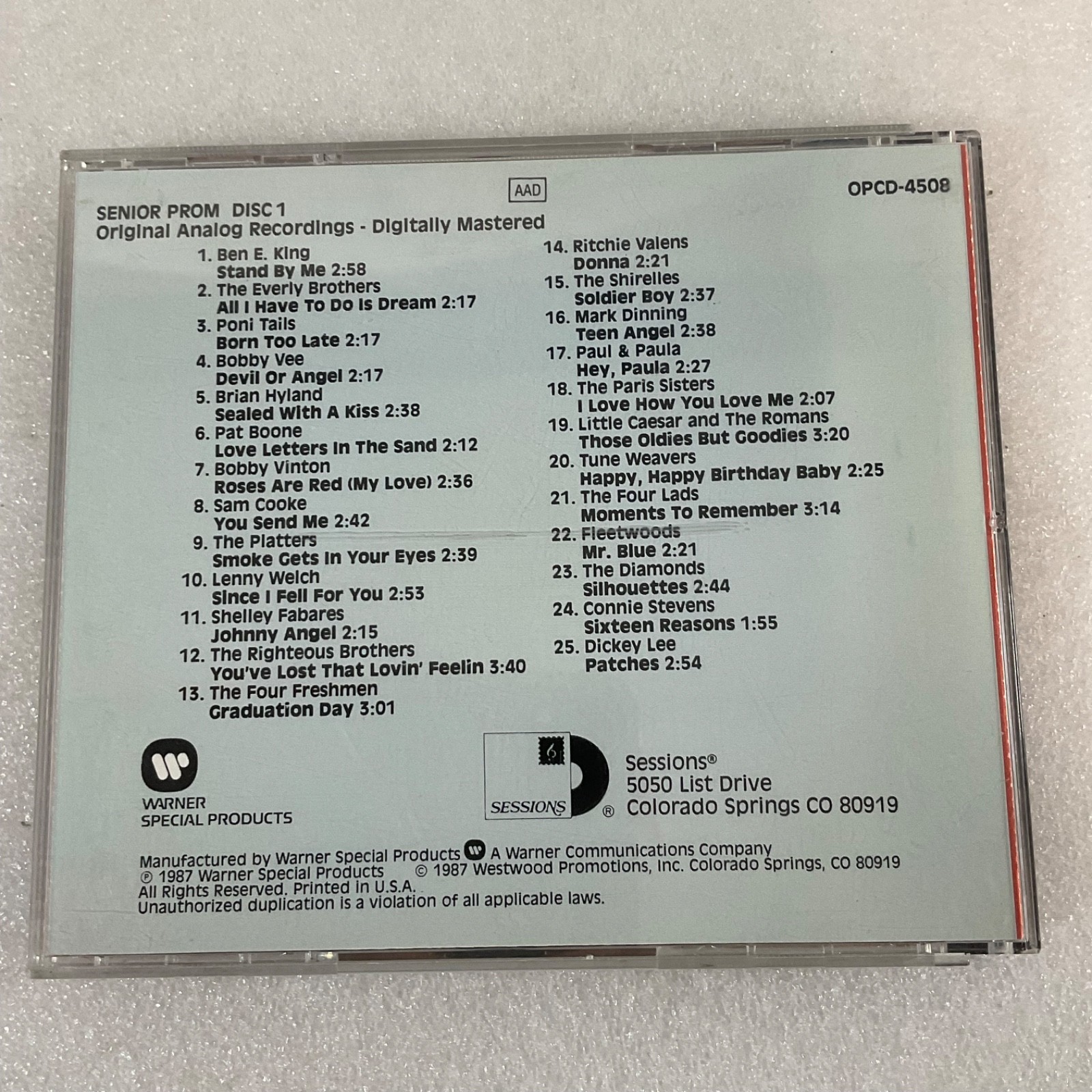 Senior Prom Disc 1 CD 1987 Warner Special Products Oldies Compilation - Image 2