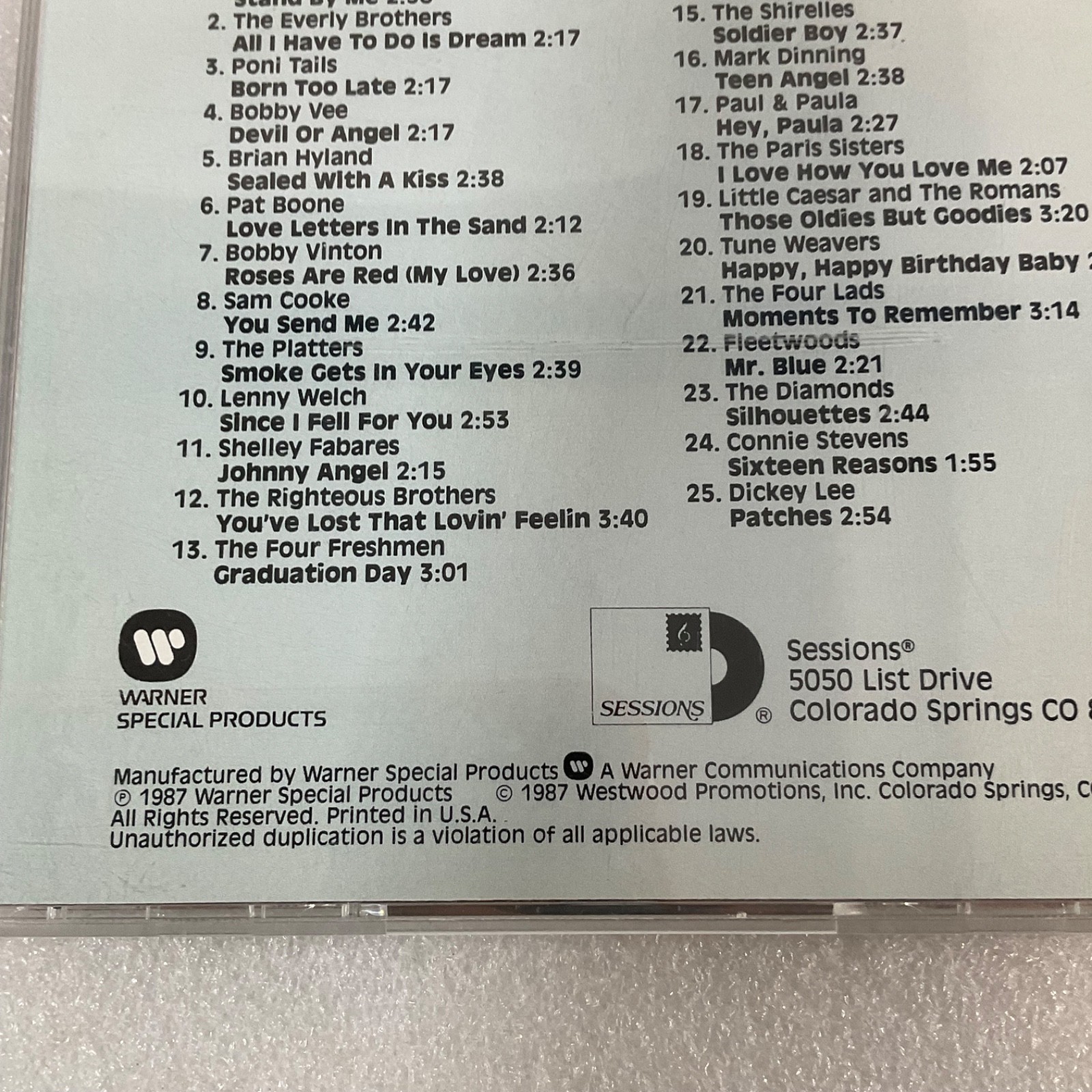Senior Prom Disc 1 CD 1987 Warner Special Products Oldies Compilation - Image 5