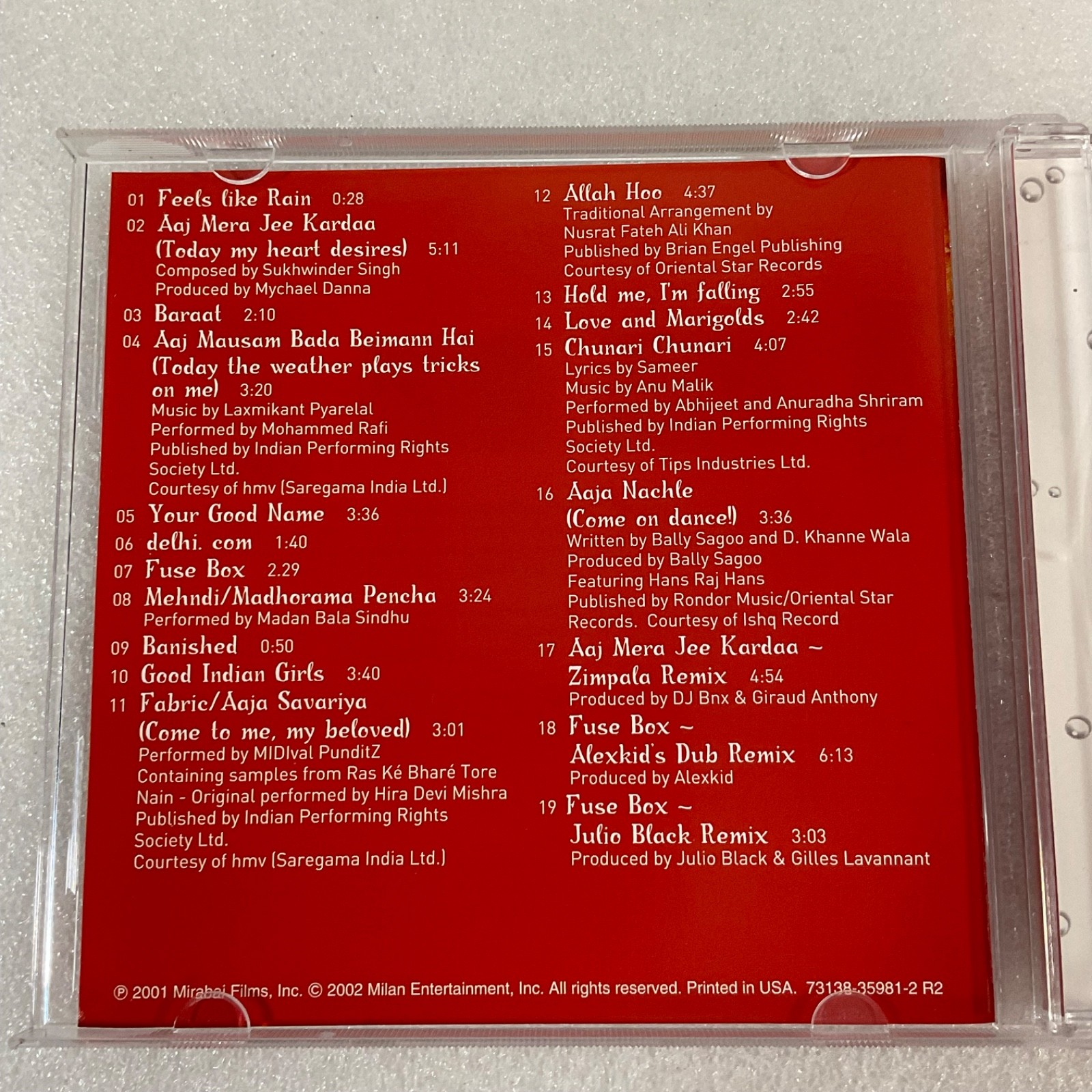 Monsoon Wedding Original Soundtrack CD Mychael Danna Milan Records - Image 10
