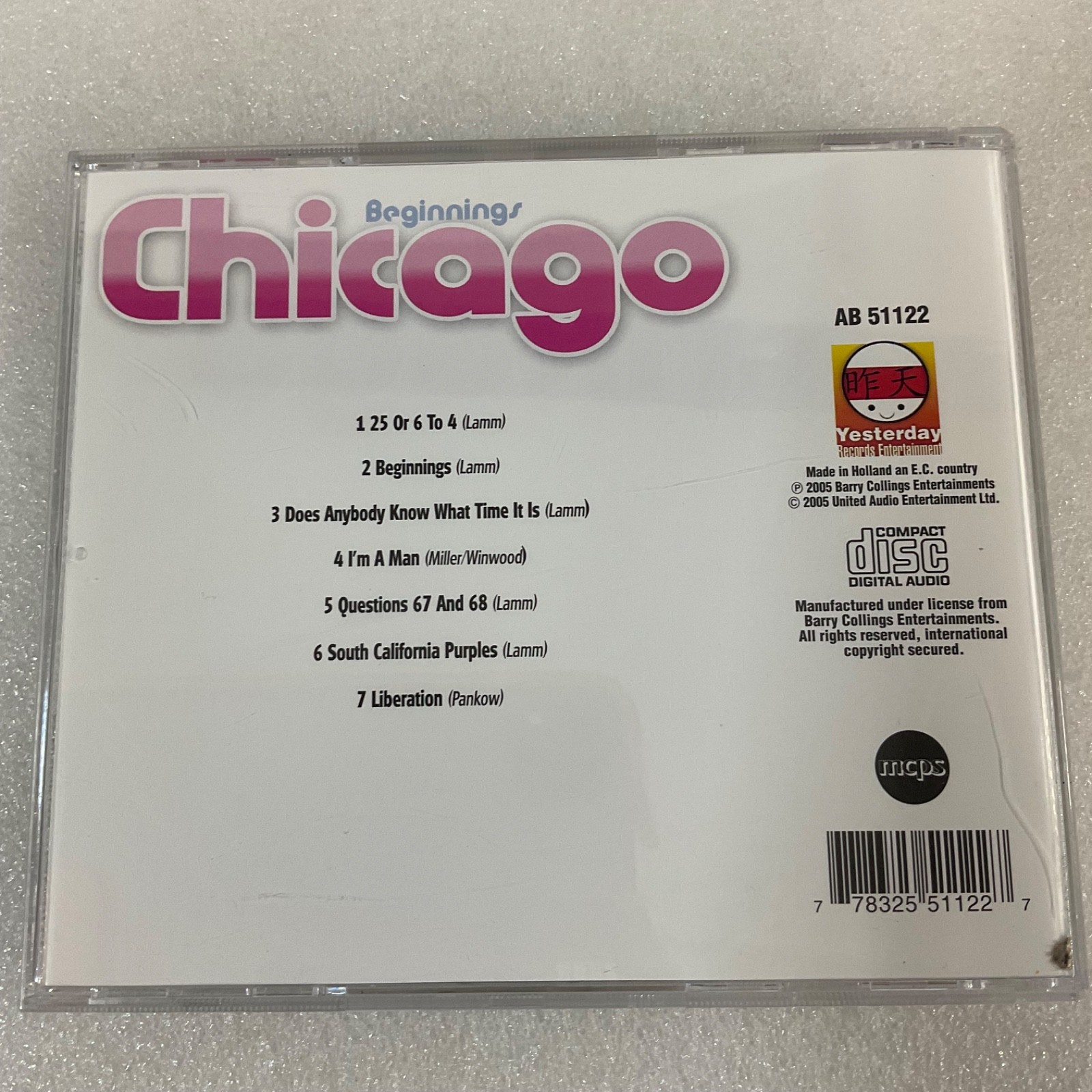 Chicago Beginnings CD Greatest Hits Compilation 2005 United Audio AB 51122 - Image 2