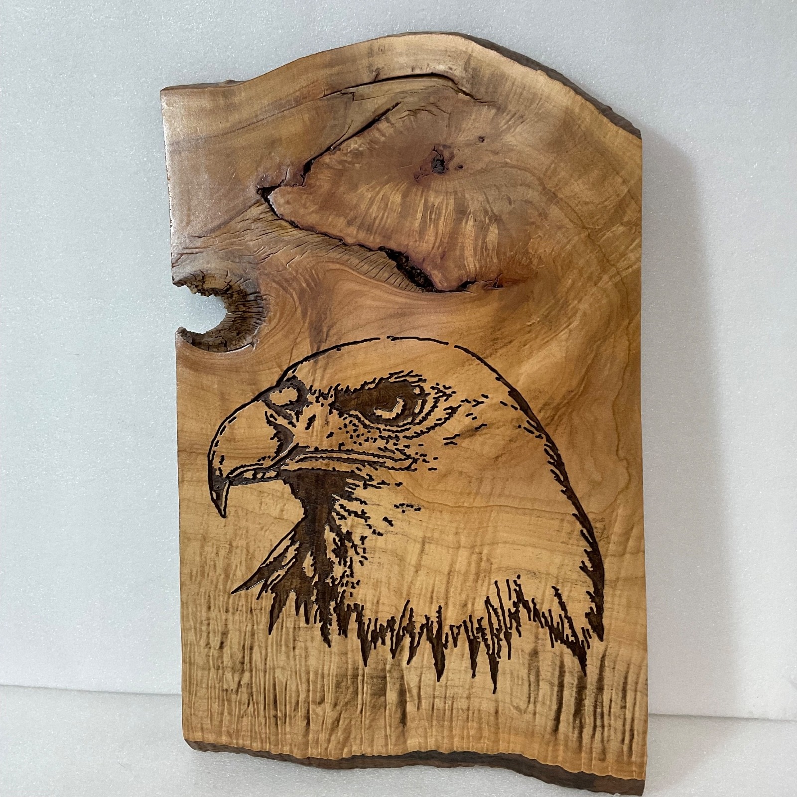 Handcrafted Bald Eagle Wood Art Plaque 17in Rustic Live Edge Wall Hanging - Image 1