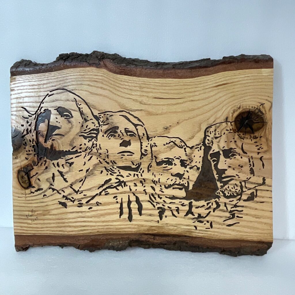 Handcrafted Wood Wall Art Founding Fathers 21in x 16in Rustic Live Edge - Image 1