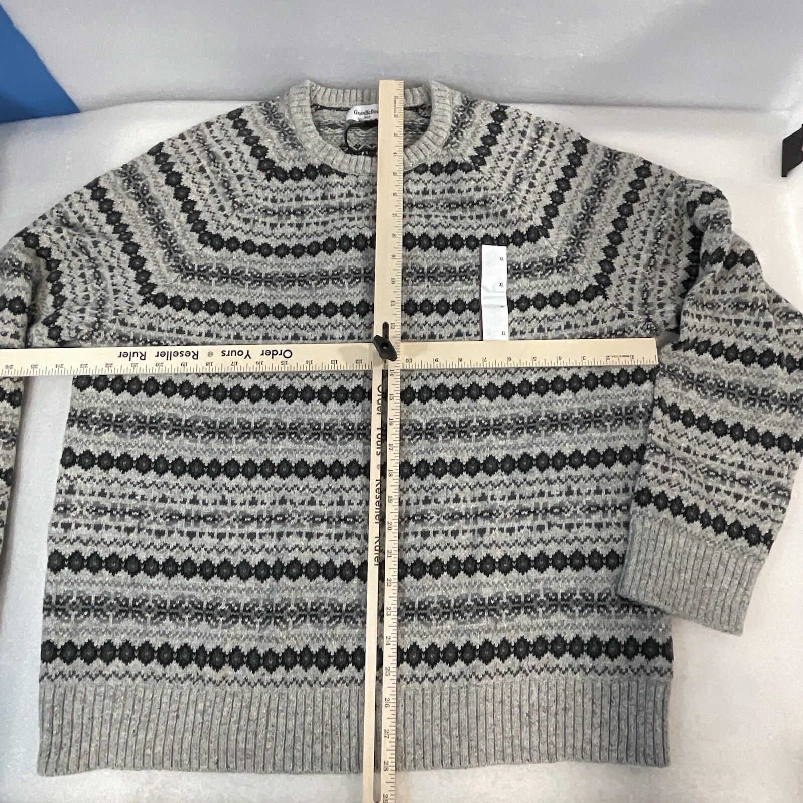 Goodfellow & Co Men’s XL Fair Isle Knit Sweater Gray Black 28in Length - Image 6