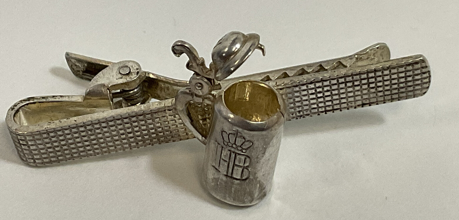 Vintage Hofbräu HB .835 Silver Beer Stein Mug Tie Clip 2.25in German - Image 1