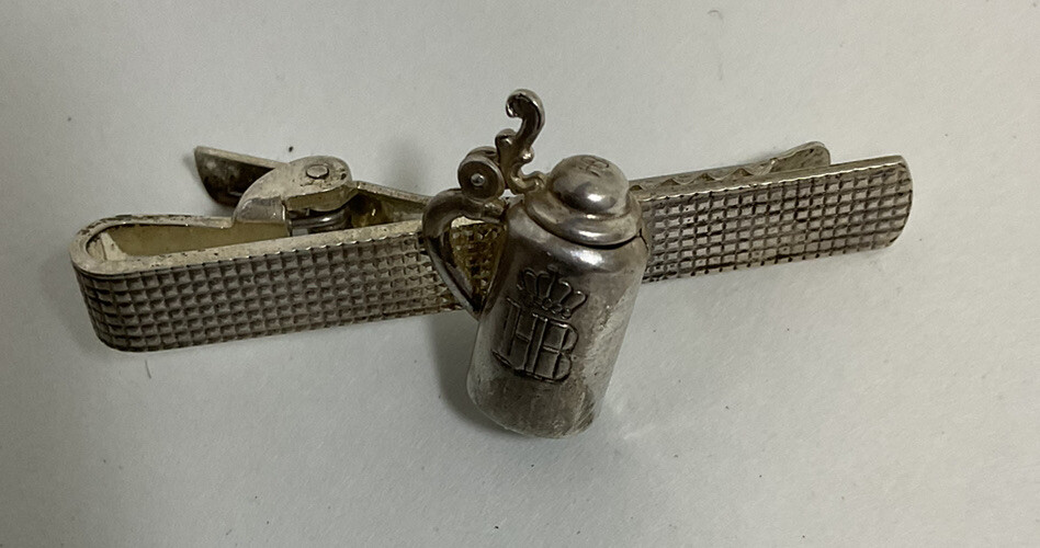 Vintage Hofbräu HB .835 Silver Beer Stein Mug Tie Clip 2.25in German - Image 15