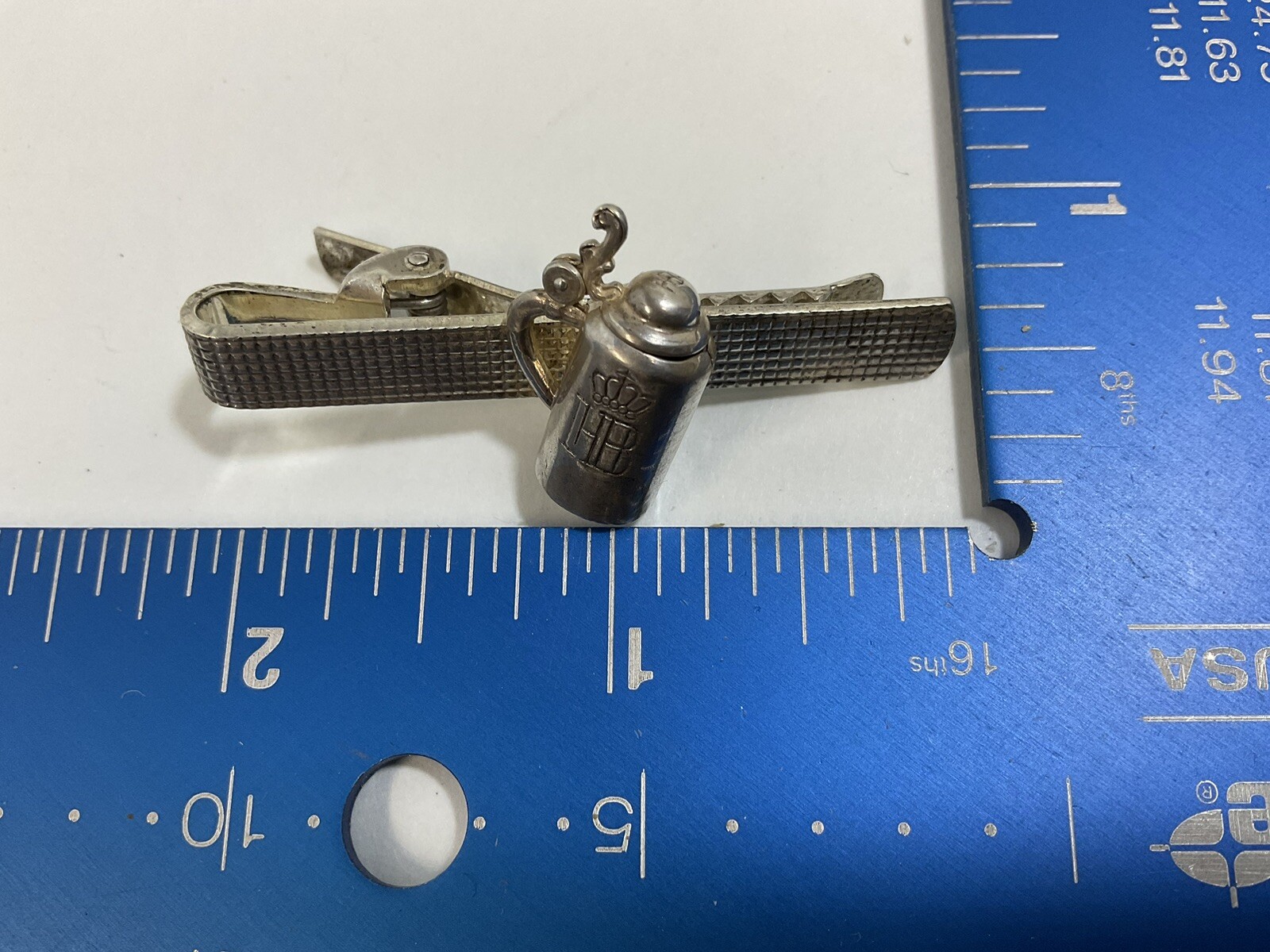 Vintage Hofbräu HB .835 Silver Beer Stein Mug Tie Clip 2.25in German - Image 14