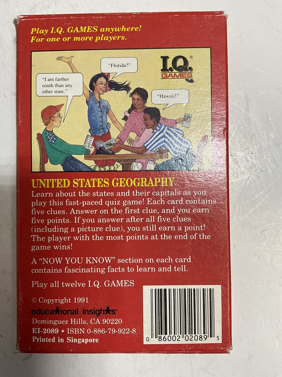 Vintage 1991 I.Q GamesUnited States Geography Flash Card Quiz Game Educational - Image 2