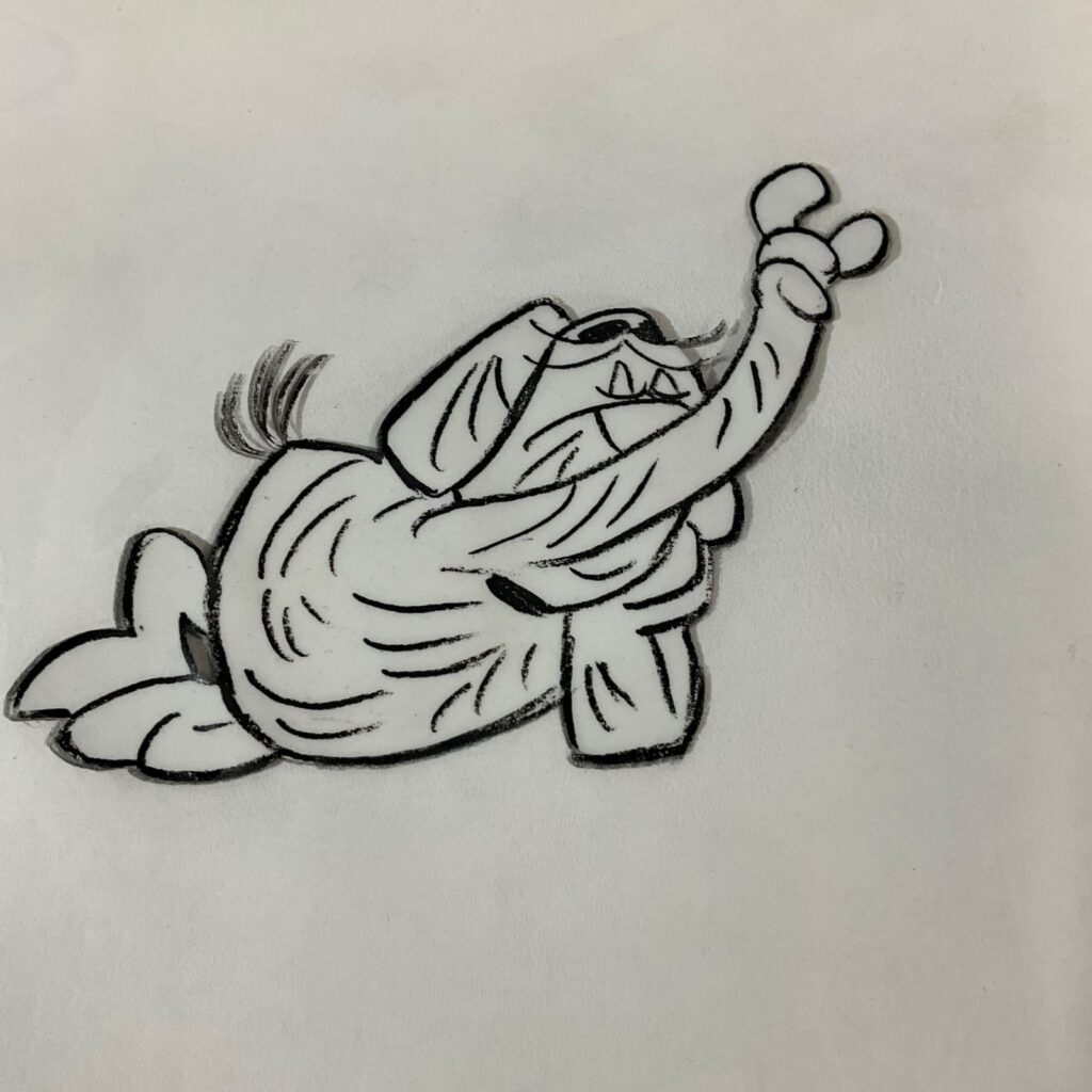 Hand Drawn Dog Character Animation Cel & Sketch on Acetate 4.5in x 3in - Image 1