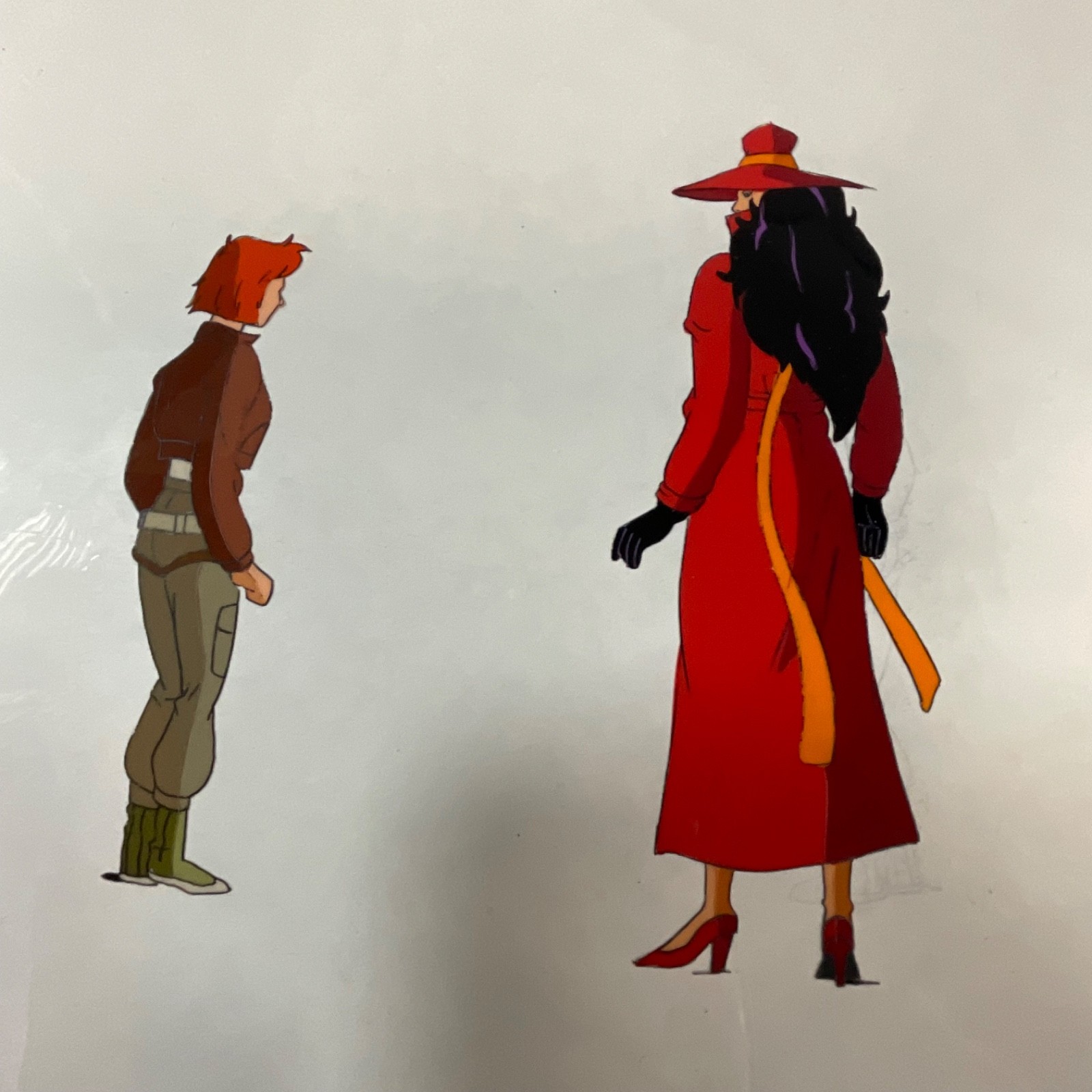 Animation Production Cel Art Red Coat Character Scene 12 in x 10 in - Image 1