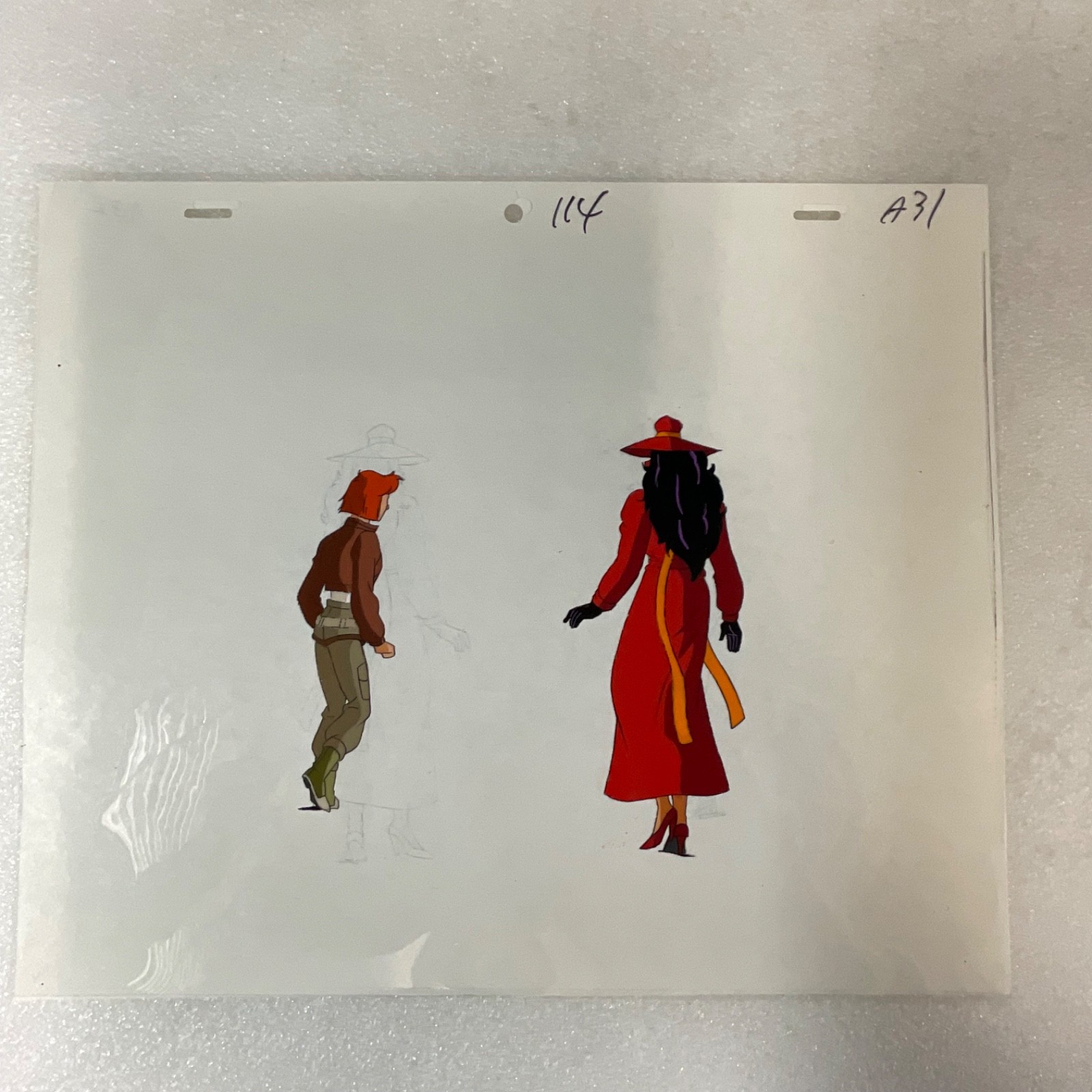 Original Animation Production Cel with Pencil Underdrawing Two Figures 12 in x 1 - Image 2