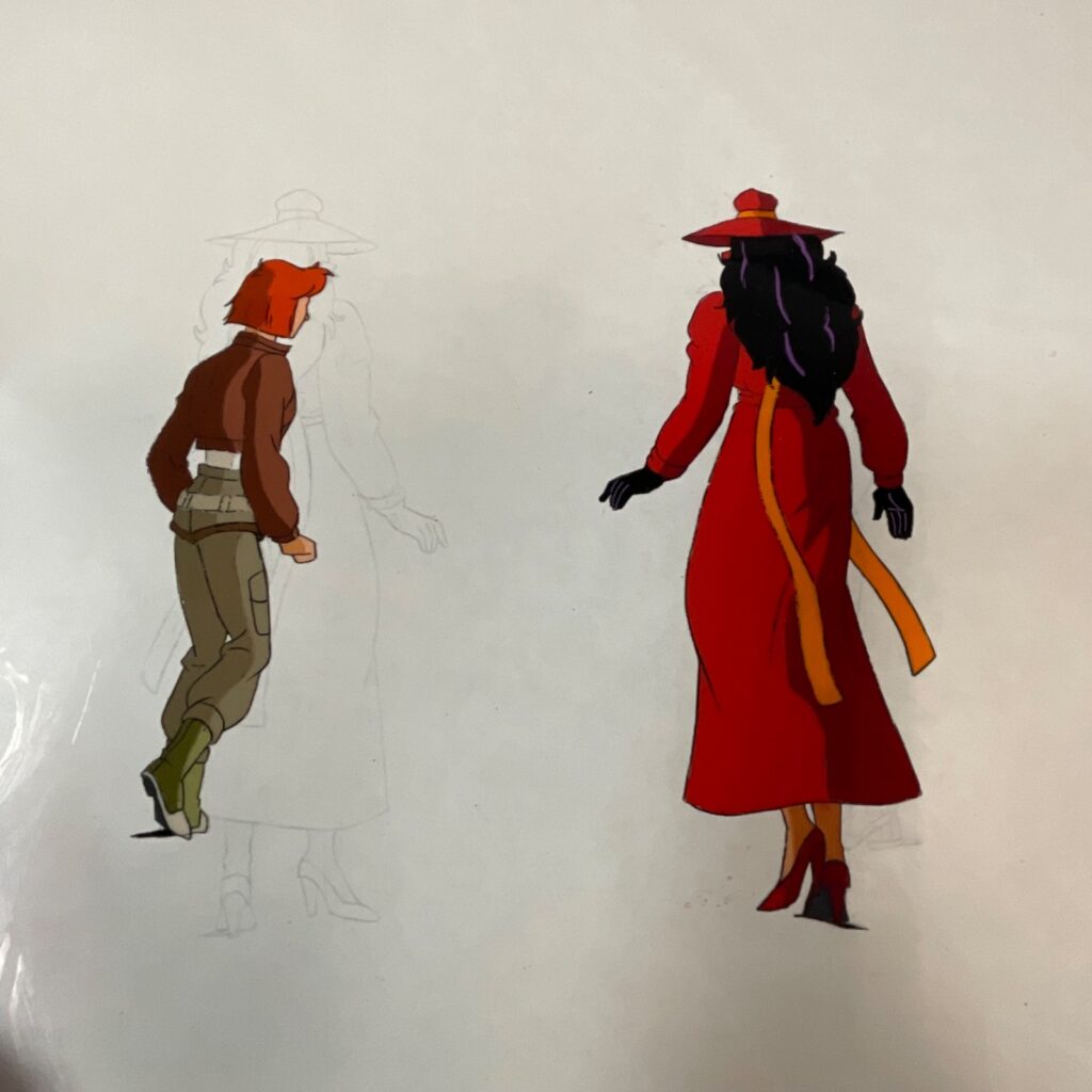 Original Animation Production Cel with Pencil Underdrawing Two Figures 12 in x 1 - Image 1
