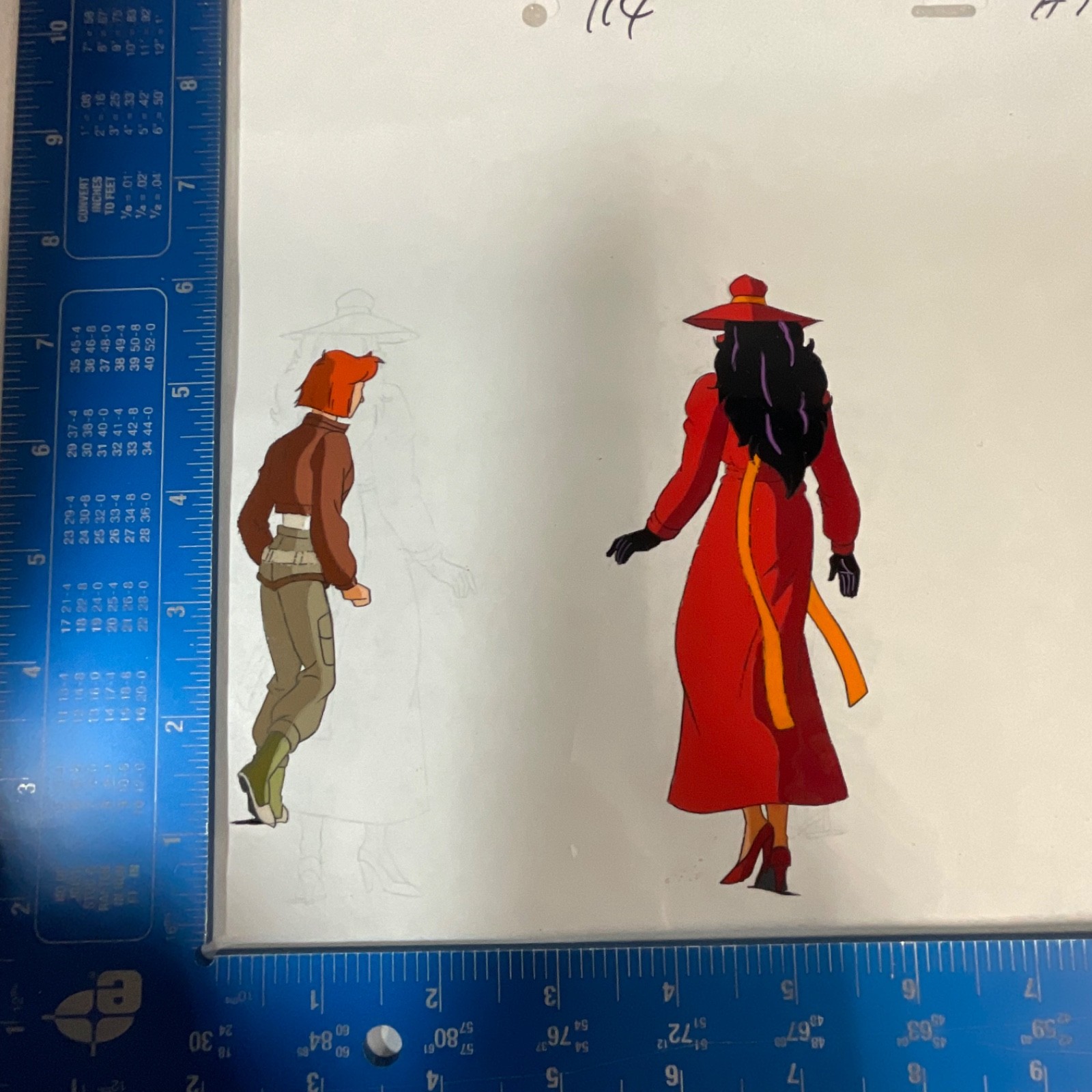 Original Animation Production Cel with Pencil Underdrawing Two Figures 12 in x 1 - Image 18