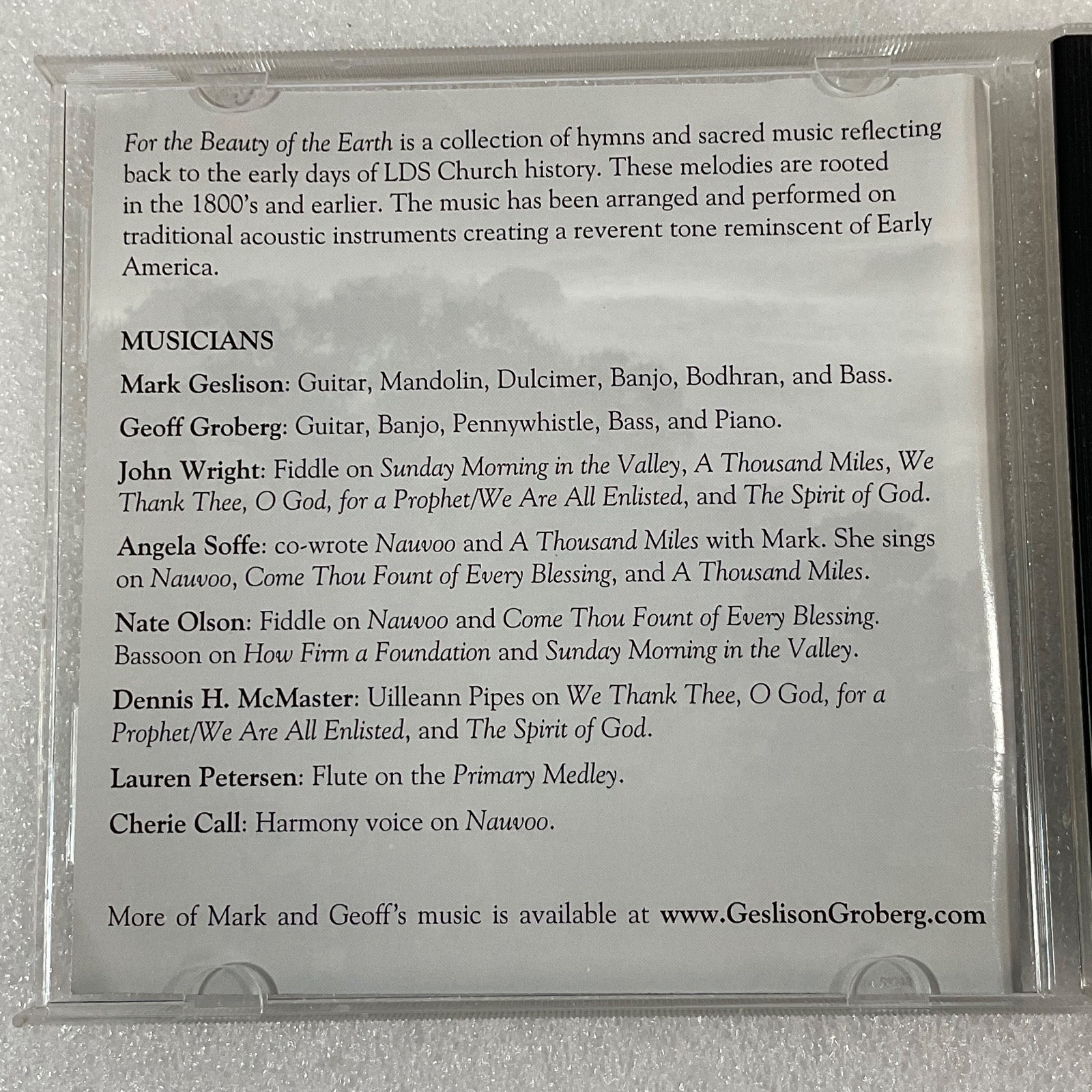 For the Beauty of the Earth CD Mark Geslison Geoff Groberg Hymns Sacred Music - Image 9