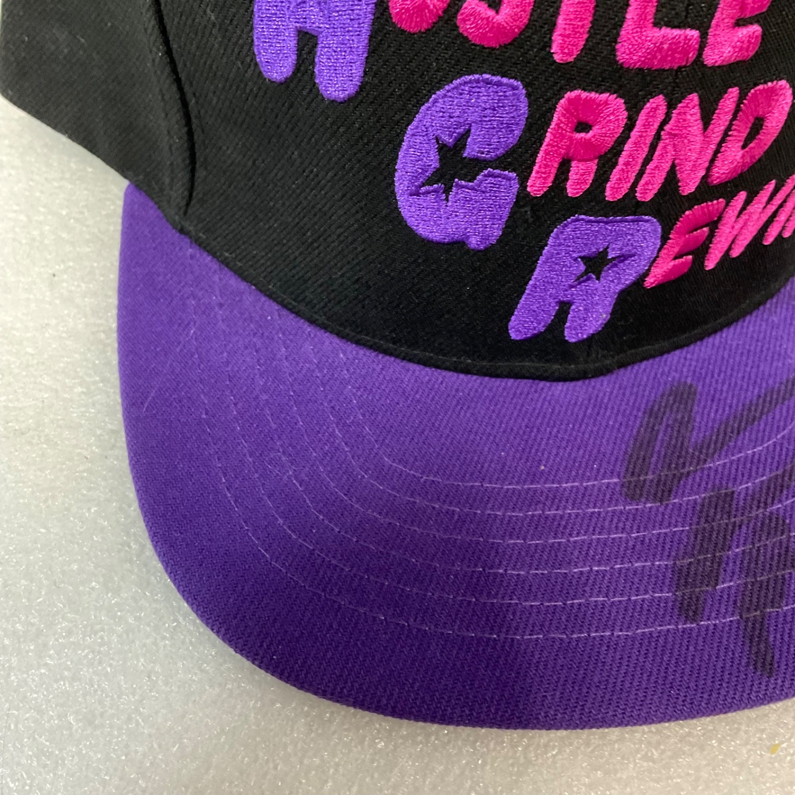 Hustle Grind Rewind Storage Auction Pirate Snapback Hat Black Purple - Image 6