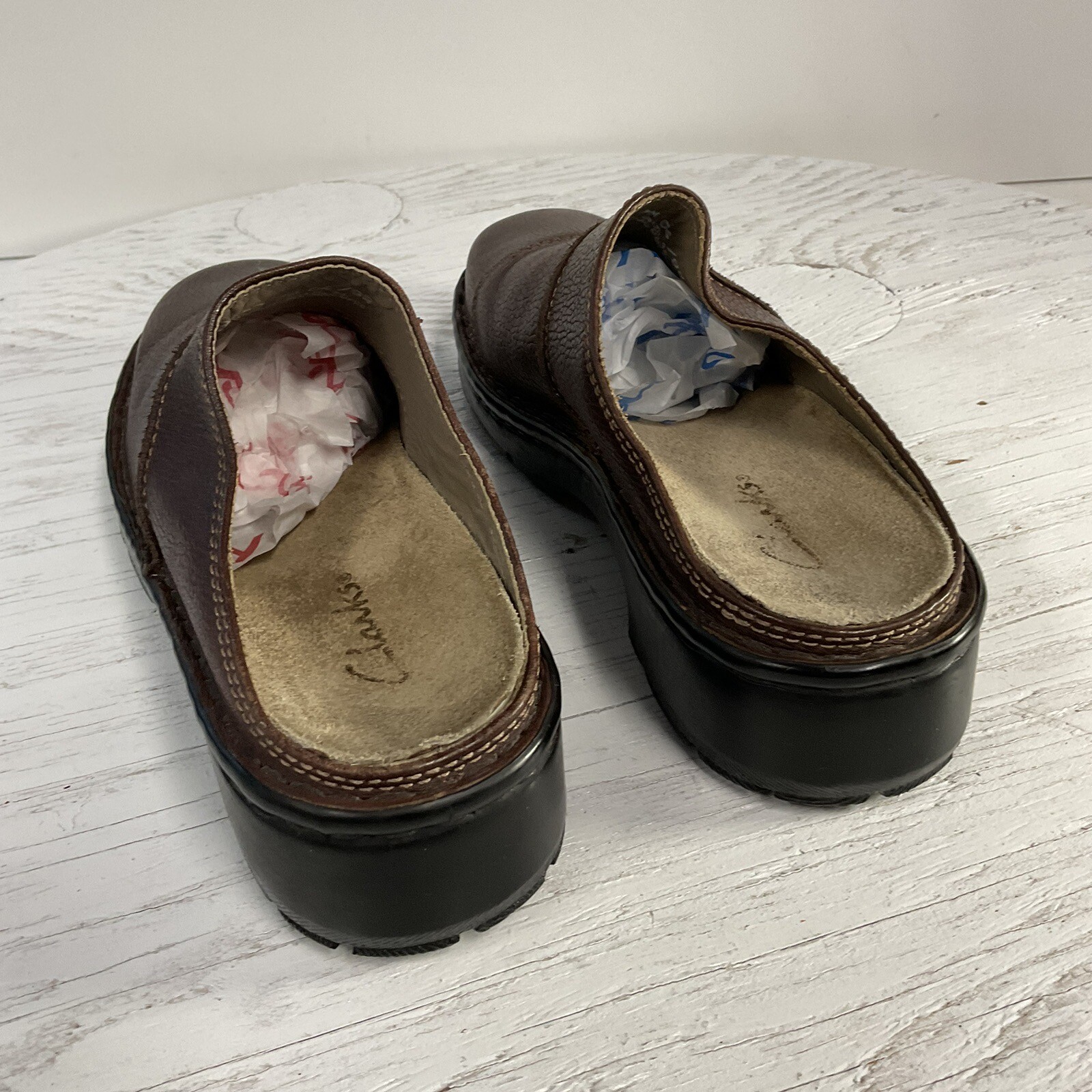 Clark Women’s 7M Brown Leather Mule Clogs Slip-On 3123-2 - Image 8