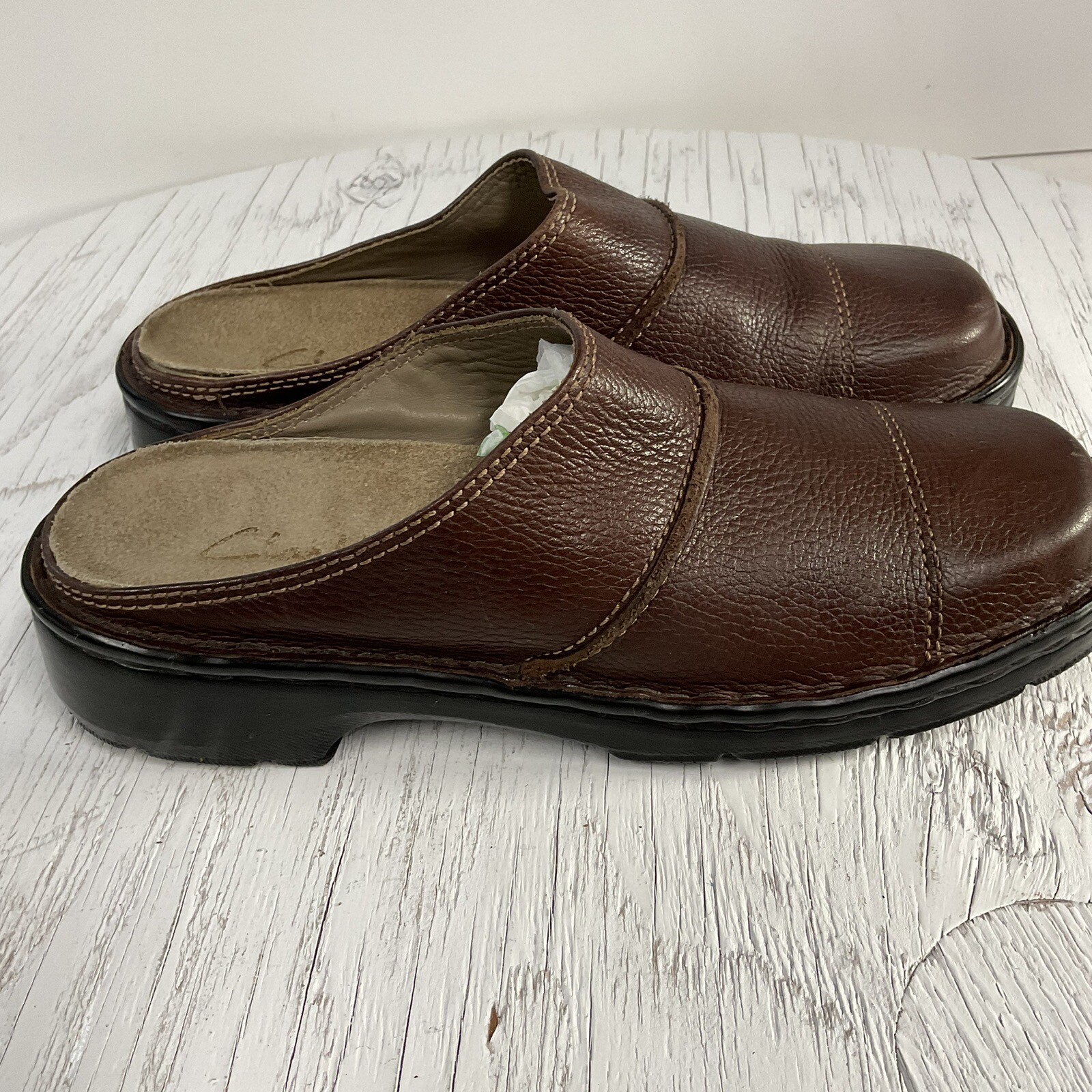 Clark Women’s 7M Brown Leather Mule Clogs Slip-On 3123-2 - Image 12