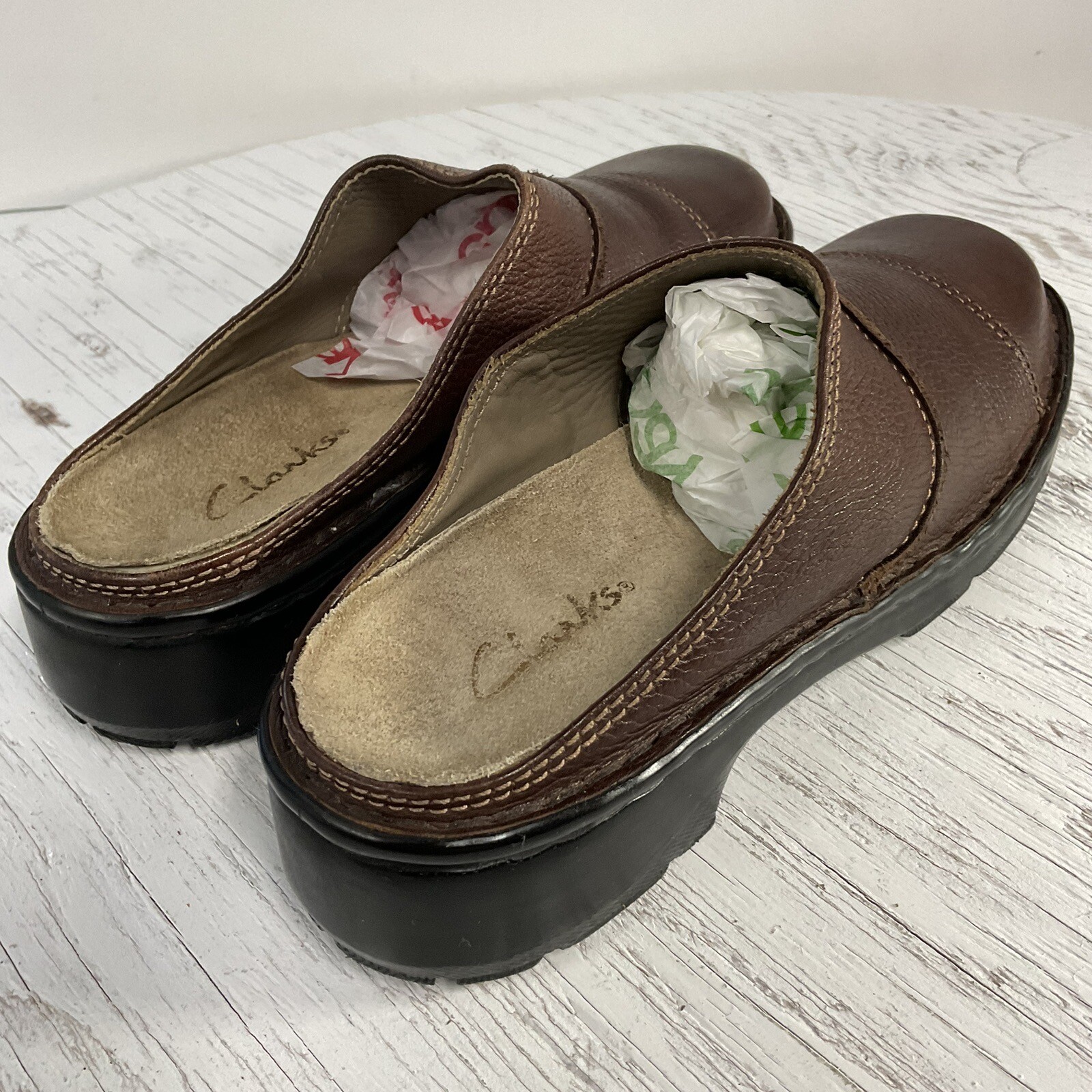 Clark Women’s 7M Brown Leather Mule Clogs Slip-On 3123-2 - Image 10