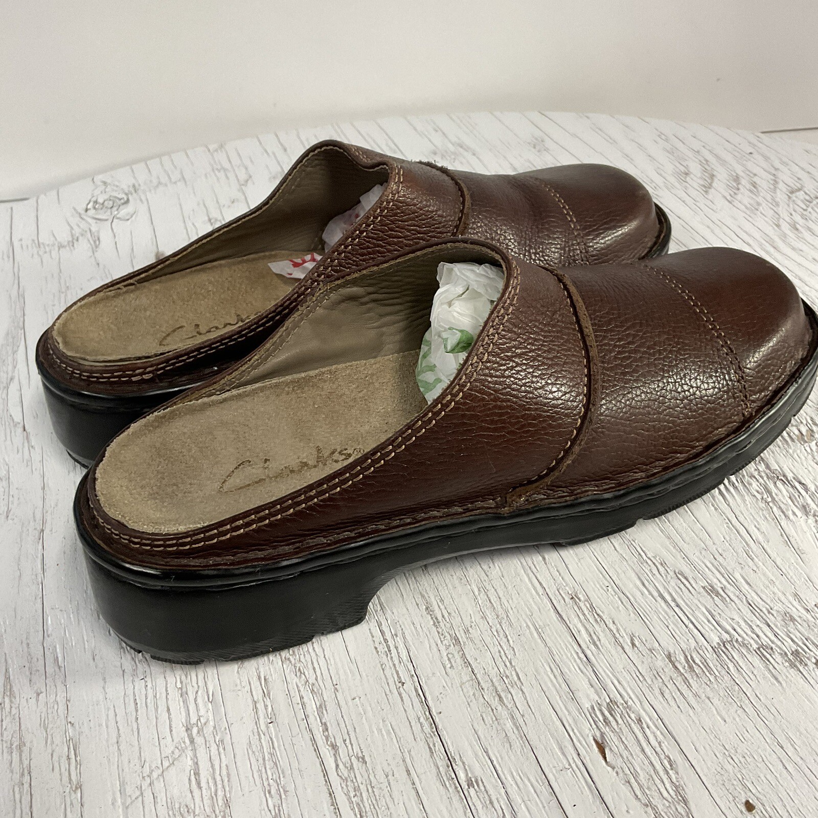 Clark Women’s 7M Brown Leather Mule Clogs Slip-On 3123-2 - Image 11