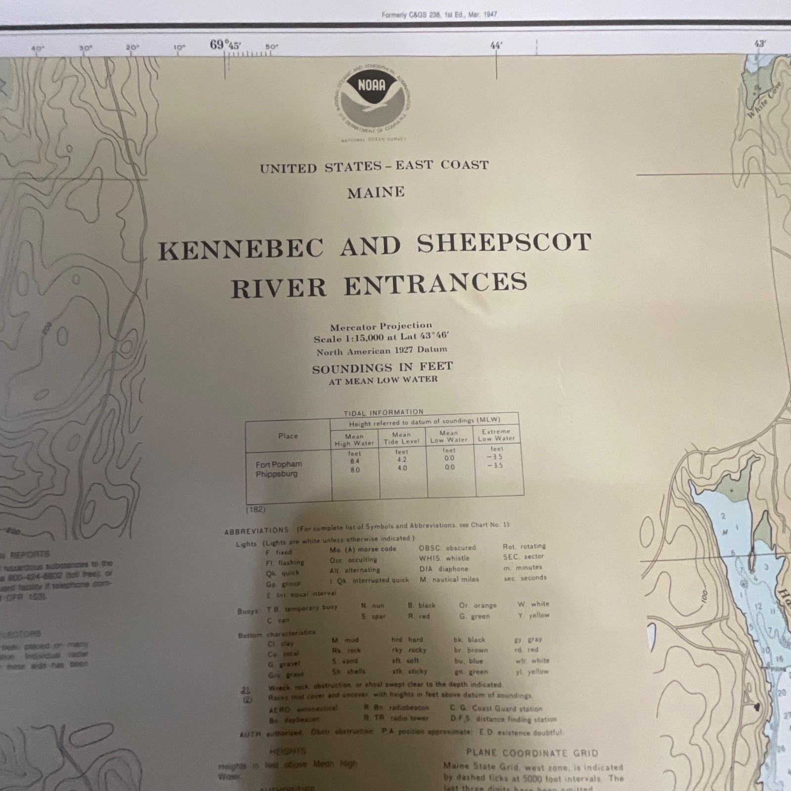 Vintage 1982 NOAA Kennebec & Sheepscot River Entrances Map 36in x 48in - Image 2