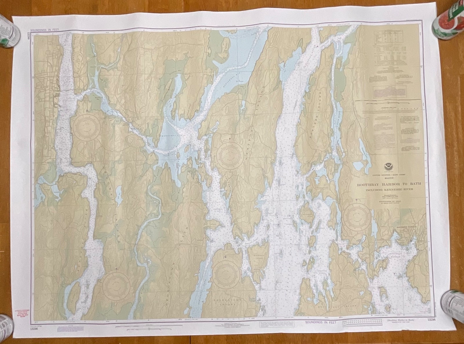 Vintage 1983 NOAA Chart 13296 Boothbay Harbor to Bath Maine Map 48in x 36in - Image 1