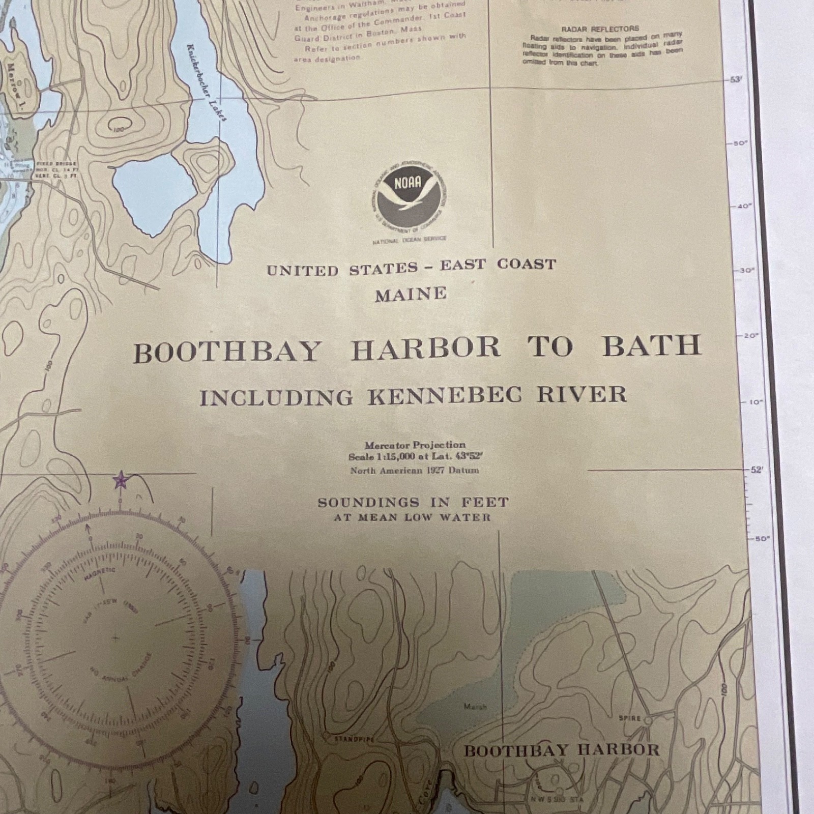 Vintage 1983 NOAA Chart 13296 Boothbay Harbor to Bath Maine Map 48in x 36in - Image 2