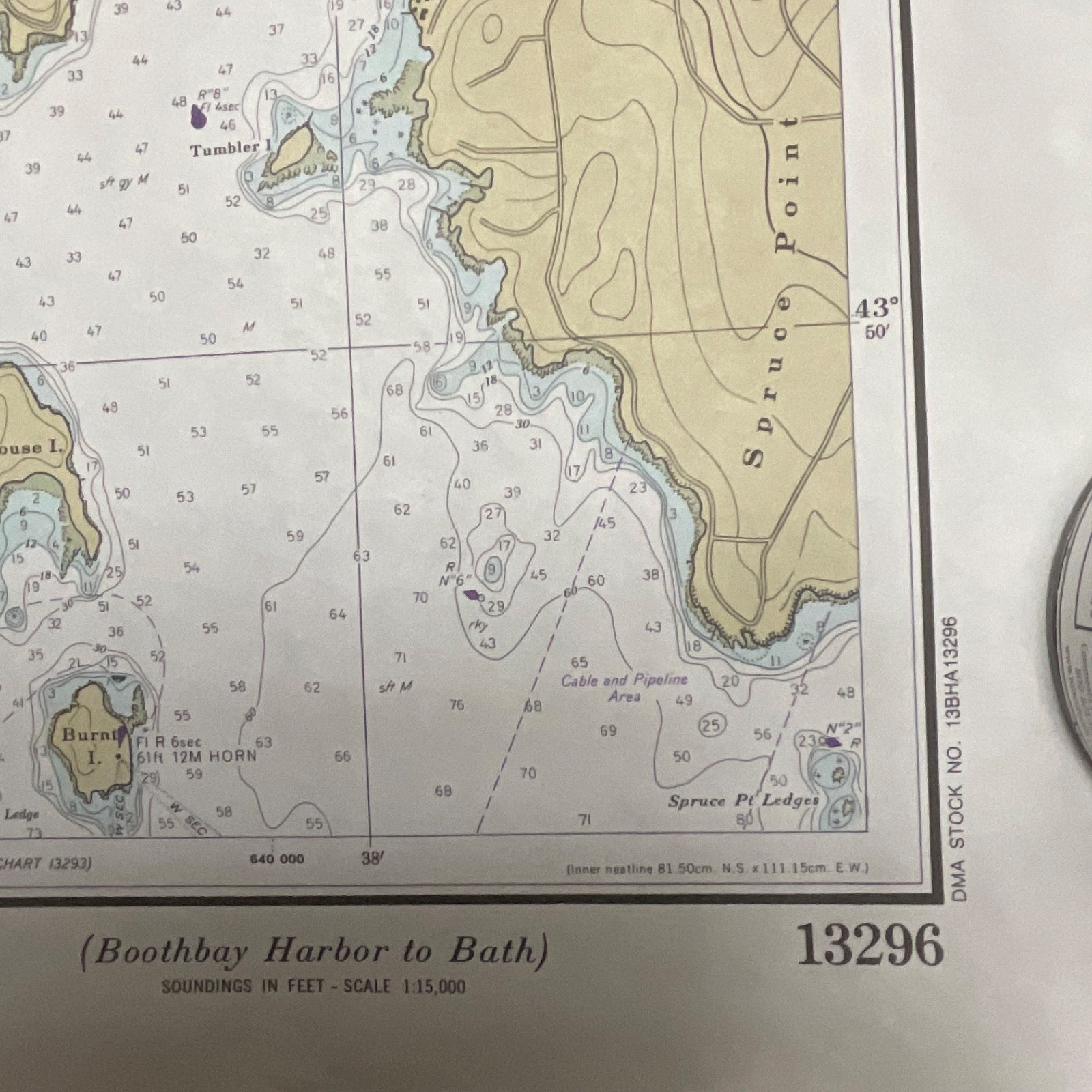 Vintage 1983 NOAA Chart 13296 Boothbay Harbor to Bath Maine Map 48in x 36in - Image 7