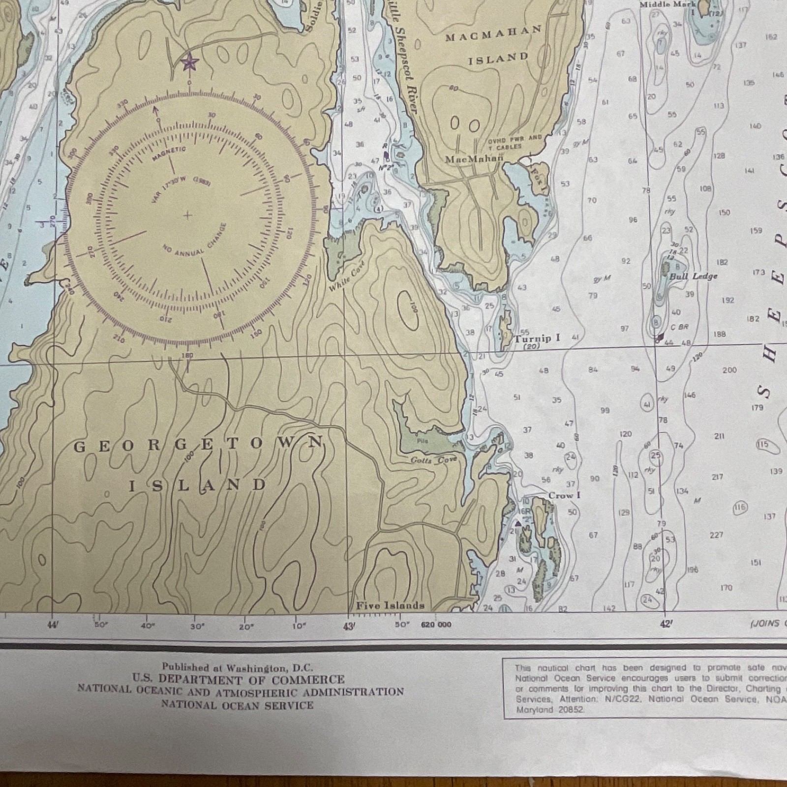 Vintage 1983 NOAA Chart 13296 Boothbay Harbor to Bath Maine Map 48in x 36in - Image 9