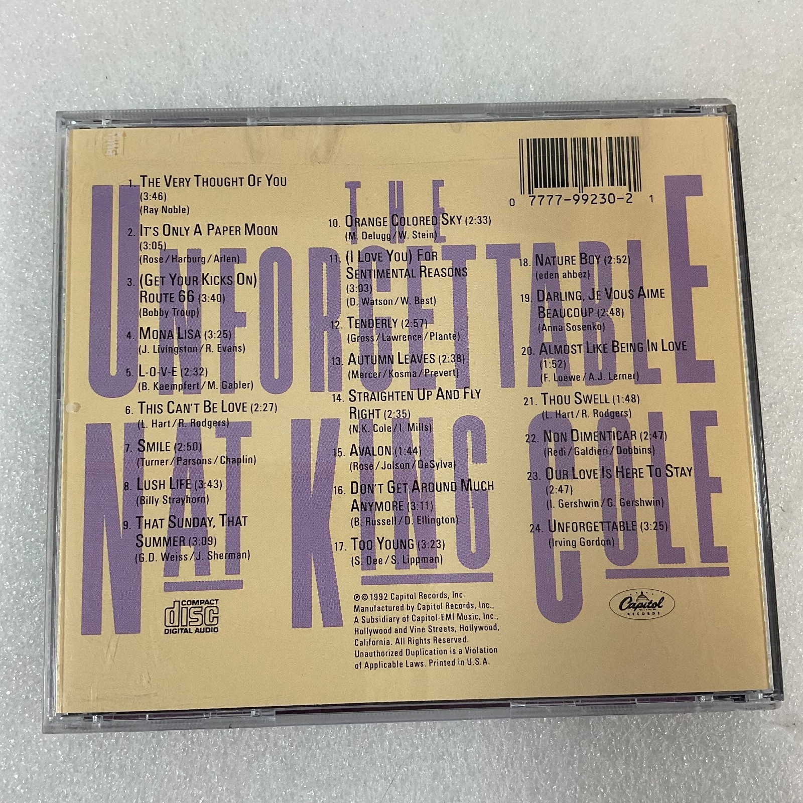 Nat King Cole The Unforgettable CD Capitol Records Jazz Vocal Pop - Image 2