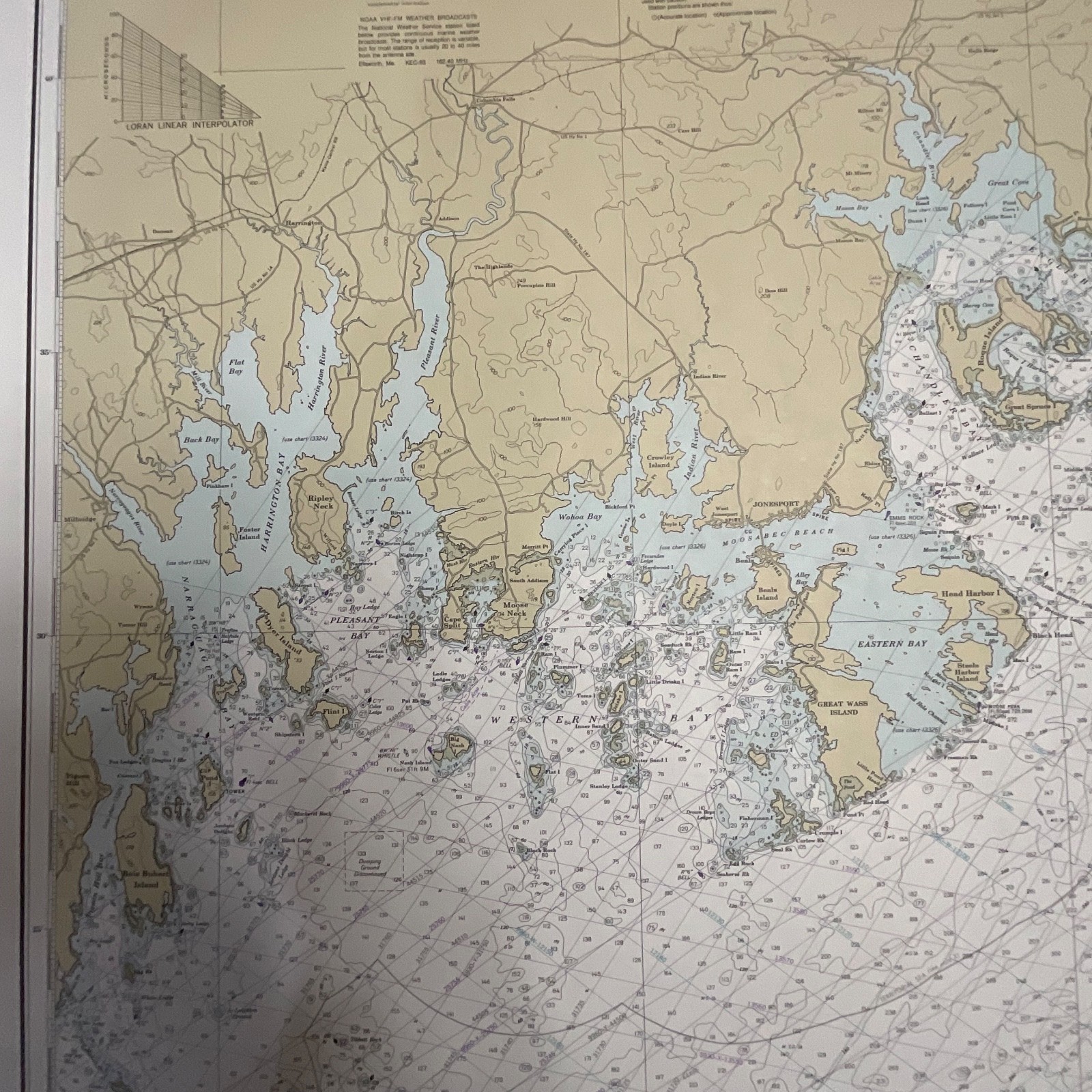 1982 NOAA Chart Quoddy Narrows to Petit Manan Island Map 36in x 44in - Image 13