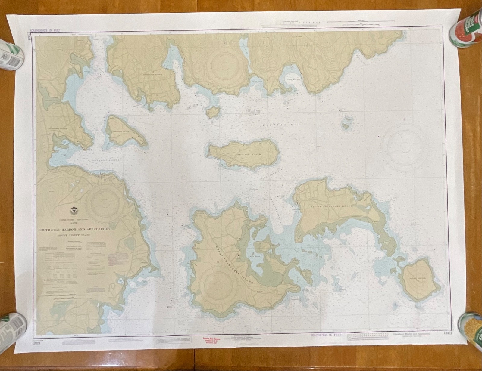 1982 NOAA Chart 13321 Southwest Harbor Mount Desert Island Map 36in x 48in - Image 1