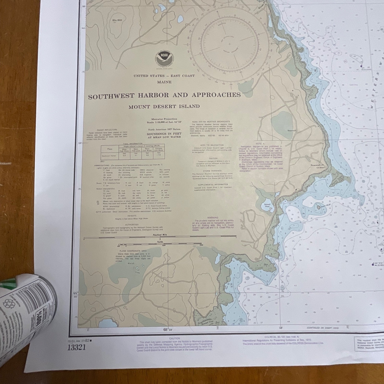 1982 NOAA Chart 13321 Southwest Harbor Mount Desert Island Map 36in x 48in - Image 3