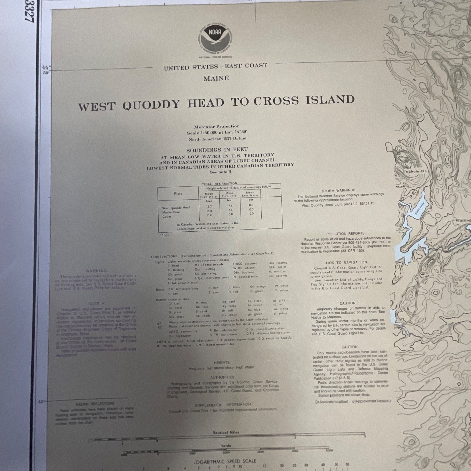 1984 NOAA Maine Chart 13327 West Quoddy Head to Cross Island 36in x 48in - Image 2