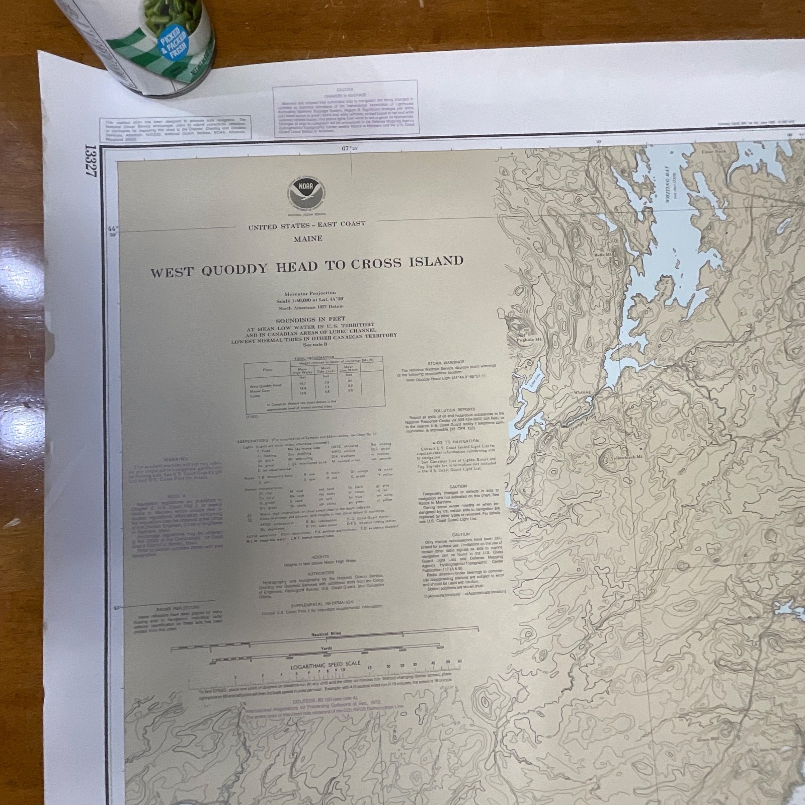 1984 NOAA Maine Chart 13327 West Quoddy Head to Cross Island 36in x 48in - Image 3
