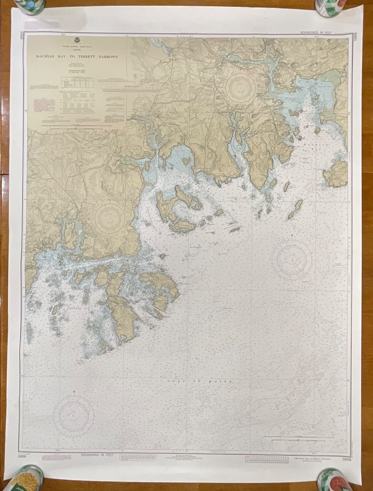 1984 NOAA Chart Machias Bay to Tibbett Narrows 48in x 36in Maine Map - Image 1