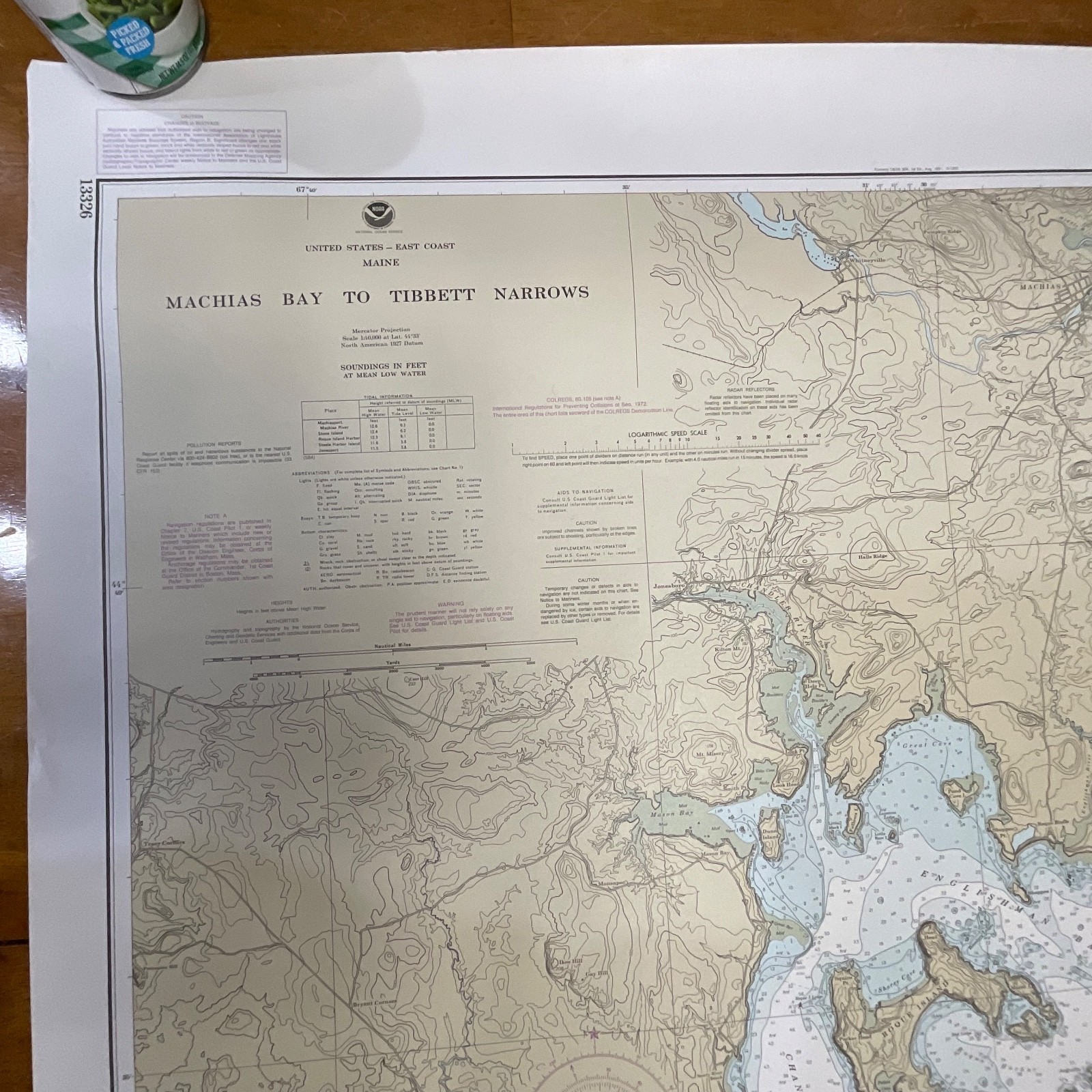 1984 NOAA Chart Machias Bay to Tibbett Narrows 48in x 36in Maine Map - Image 3