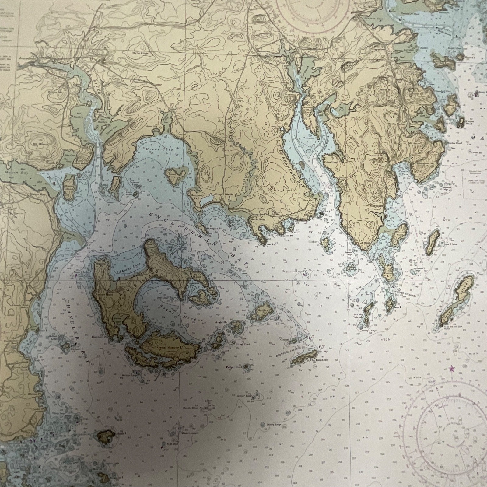 1984 NOAA Chart Machias Bay to Tibbett Narrows 48in x 36in Maine Map - Image 7