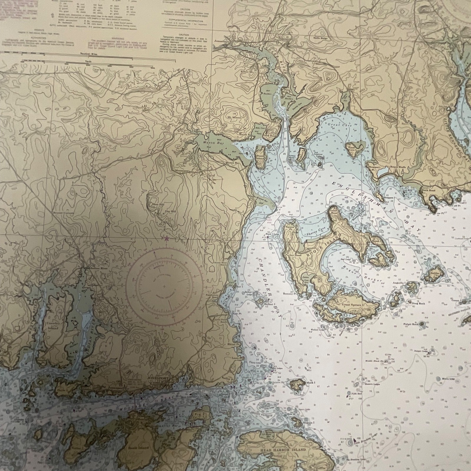 1984 NOAA Chart Machias Bay to Tibbett Narrows 48in x 36in Maine Map - Image 8