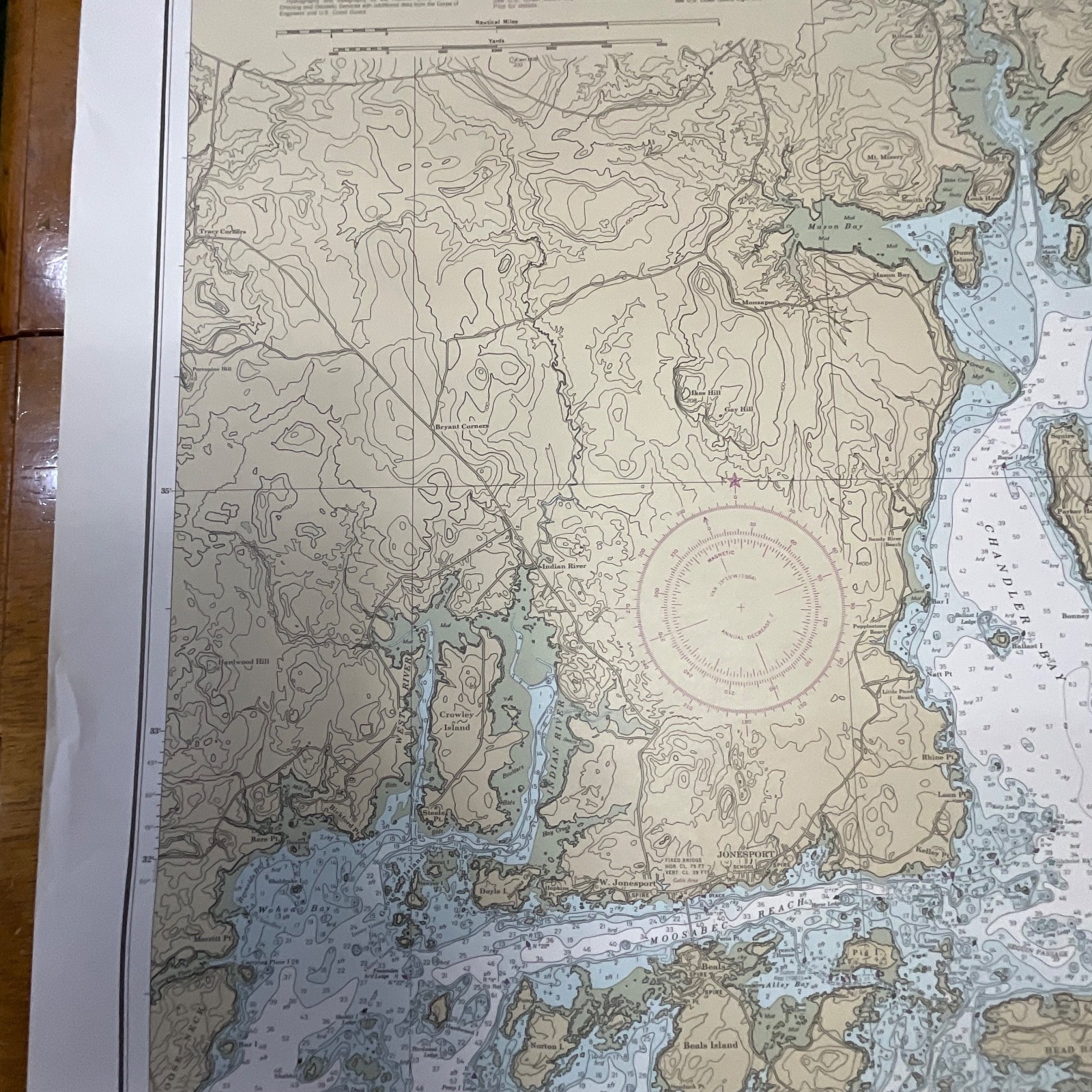 1984 NOAA Chart Machias Bay to Tibbett Narrows 48in x 36in Maine Map - Image 9