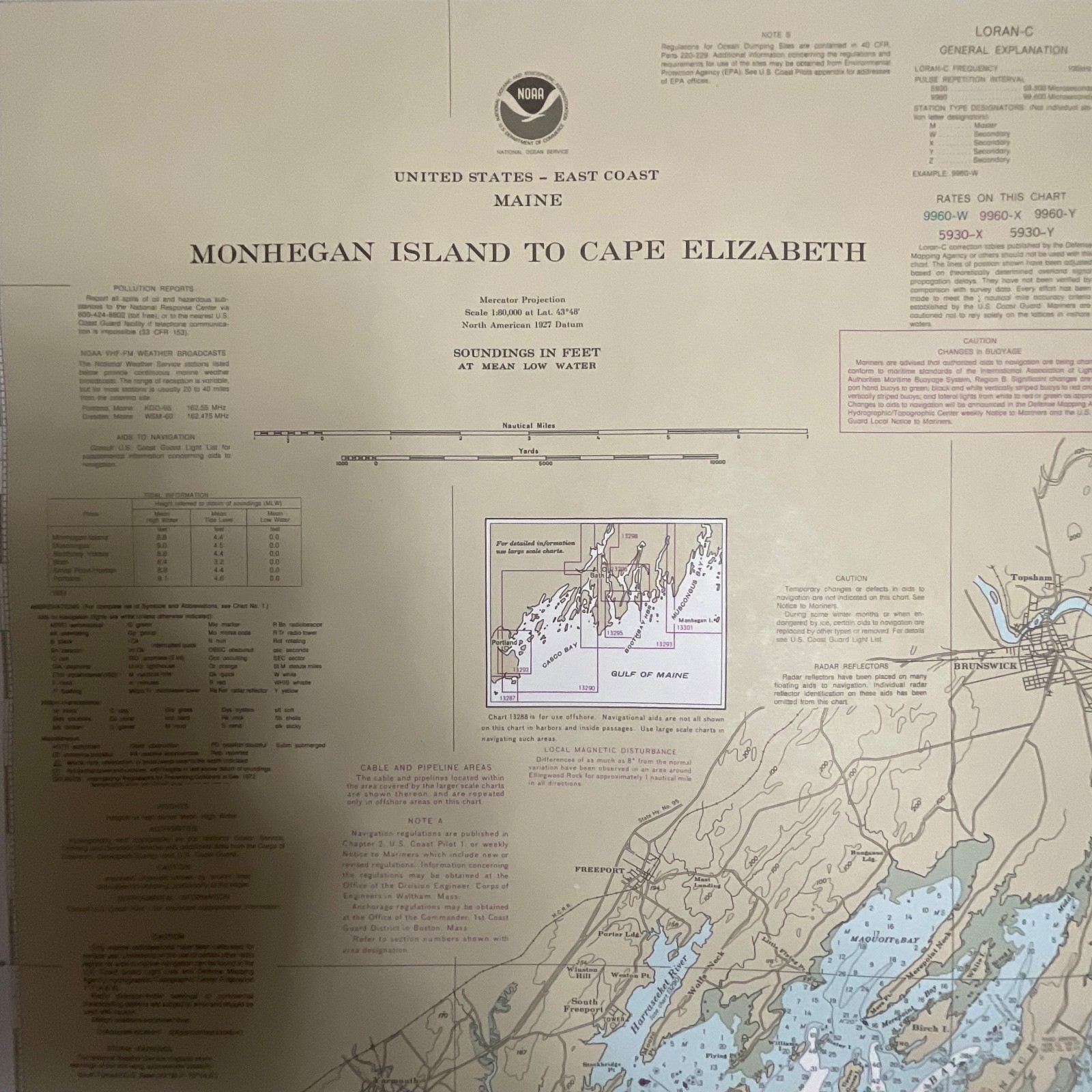 1985 NOAA Chart 13288 Monhegan Island to Cape Elizabeth Map 35in x 48in - Image 2