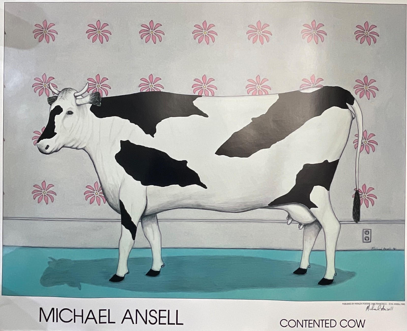 Michael Ansell Hand Signed Contented Cow Art Print 22in x 29in - Image 1