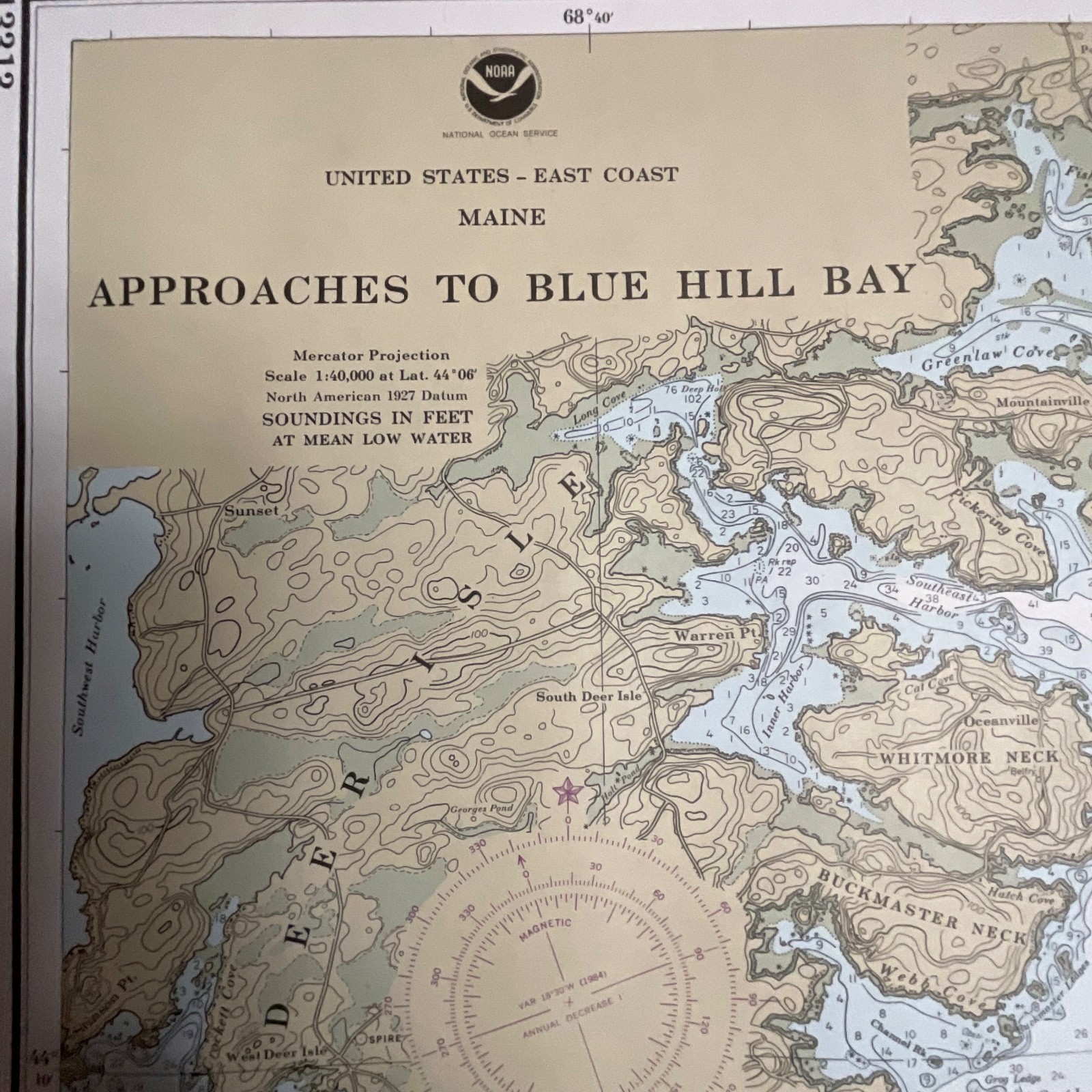 1984 NOAA Chart 13313 Approaches to Blue Hill Bay Maine 53in x 36in - Image 2